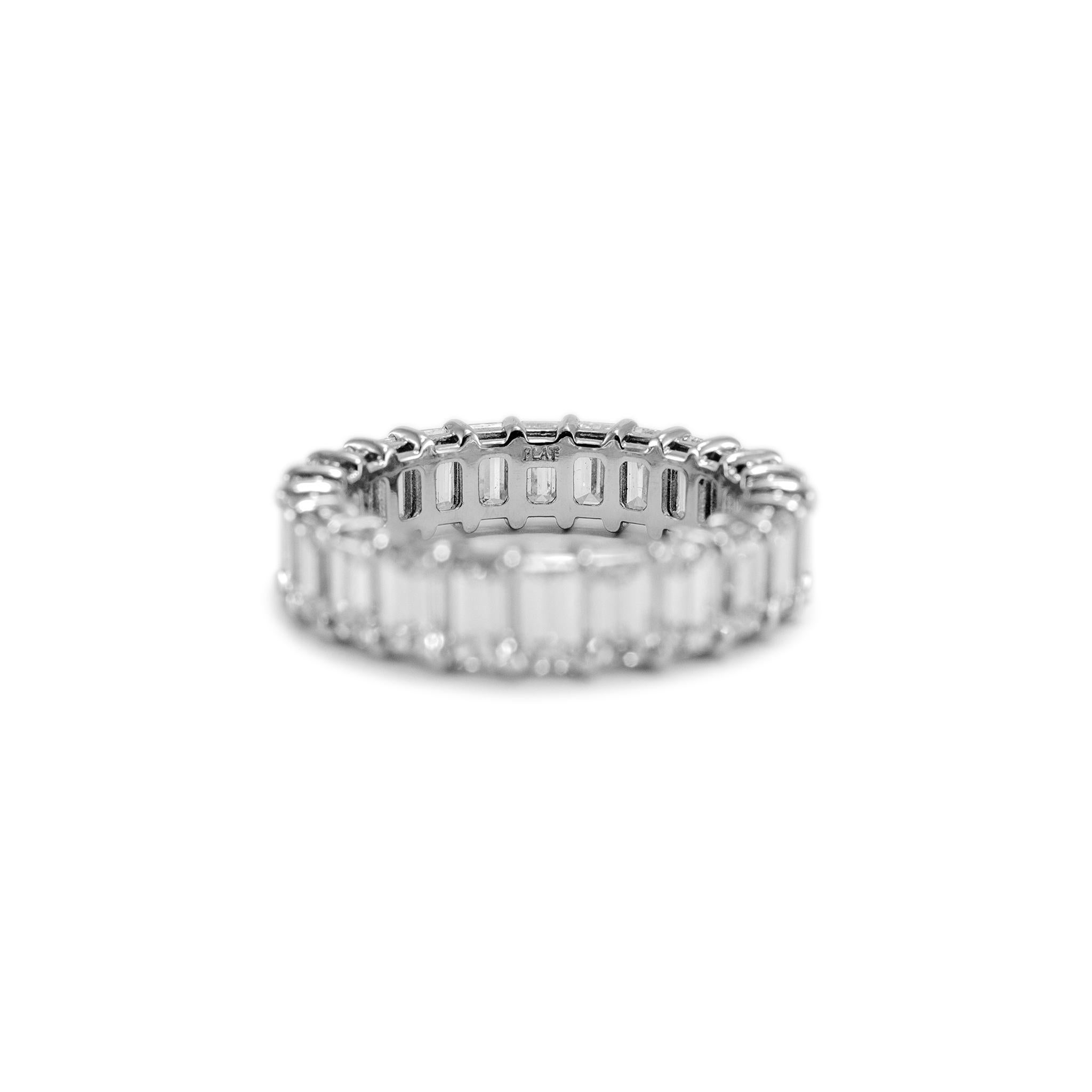 Ladies Platinum Full Eternity Emerald Cut Diamond Wedding Band For Sale 1