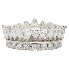Ladies Platinum Eternity Marquee & Round Brilliant Crown Shaped Wedding Band