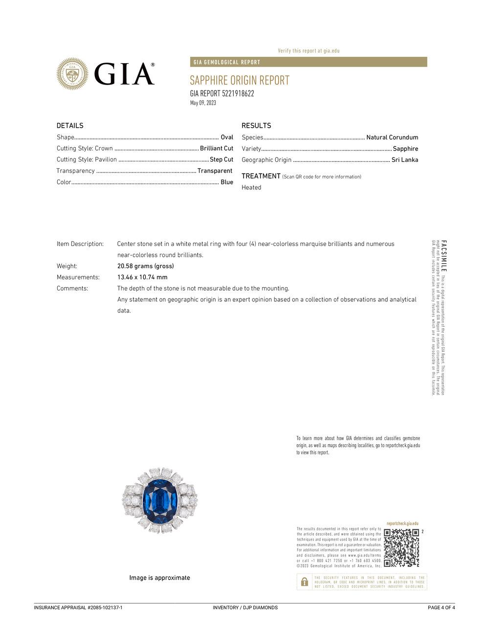 Ladies Platinum GIA Certified Sapphire Diamonds Cocktail Ring 2