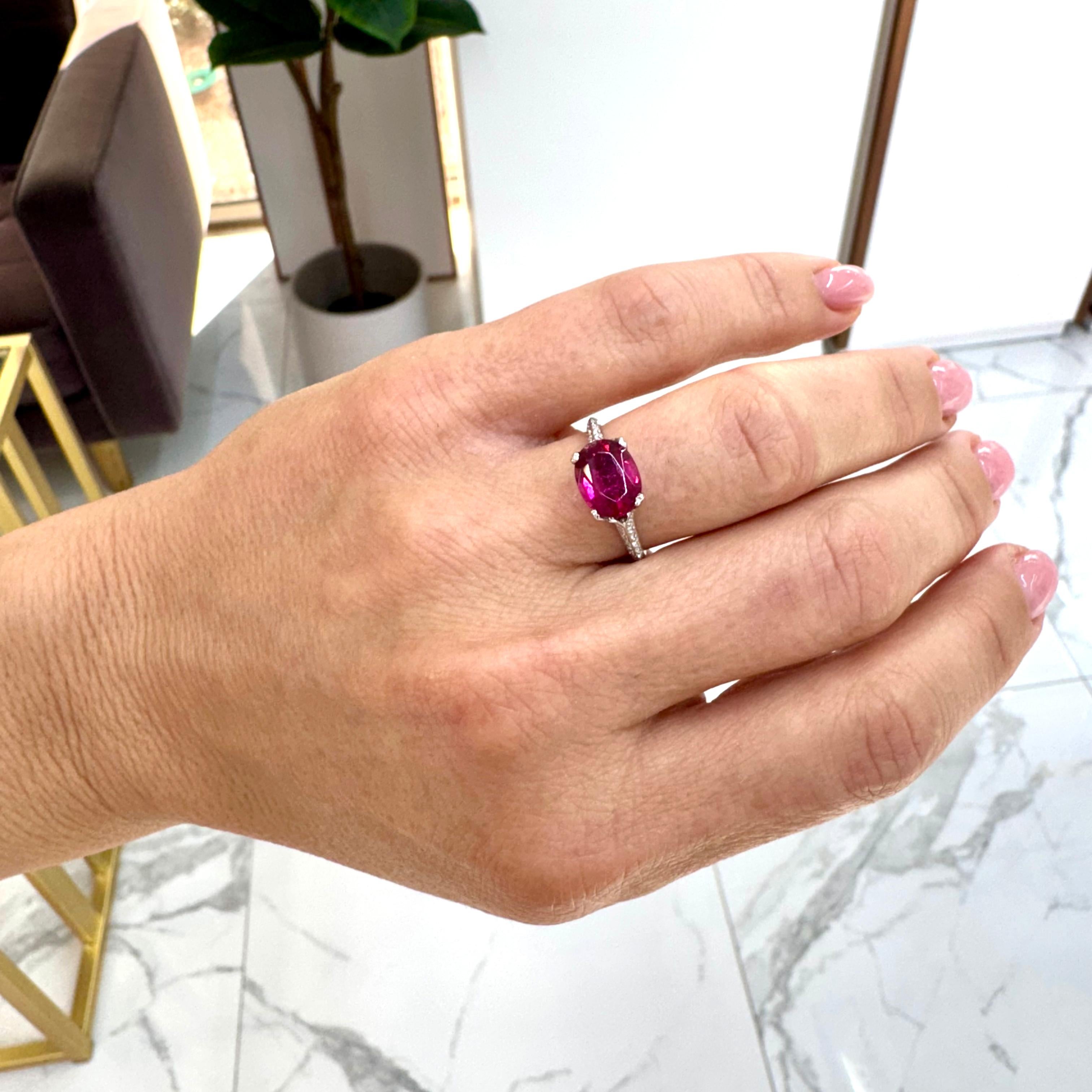 Ladies Platinum GIA Oval Tourmaline Accented Diamond Cocktail Ring 5