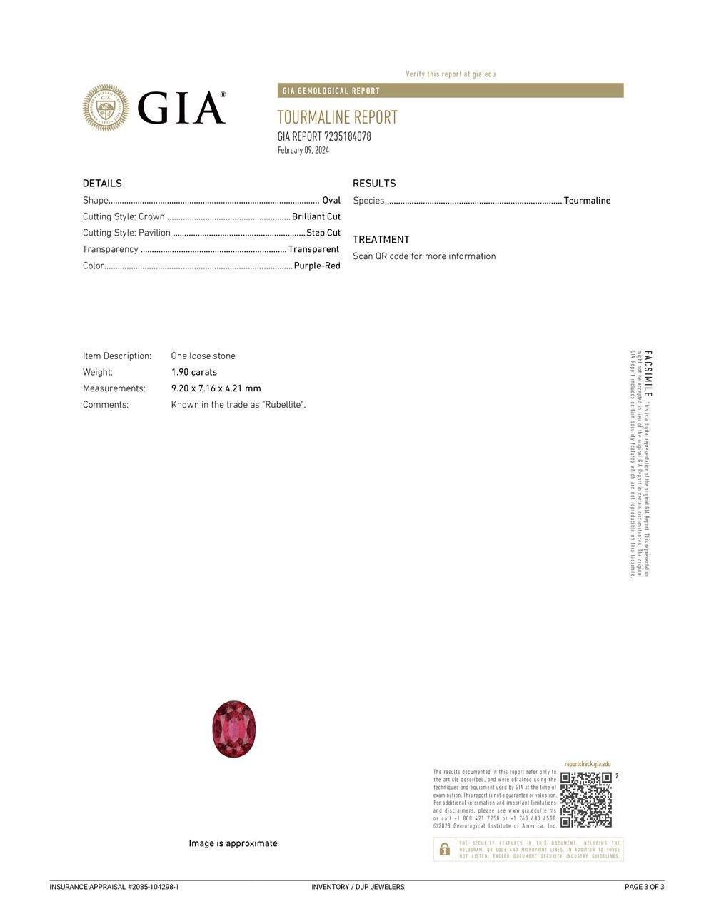 Ladies Platinum GIA Oval Tourmaline Accented Diamond Cocktail Ring 6