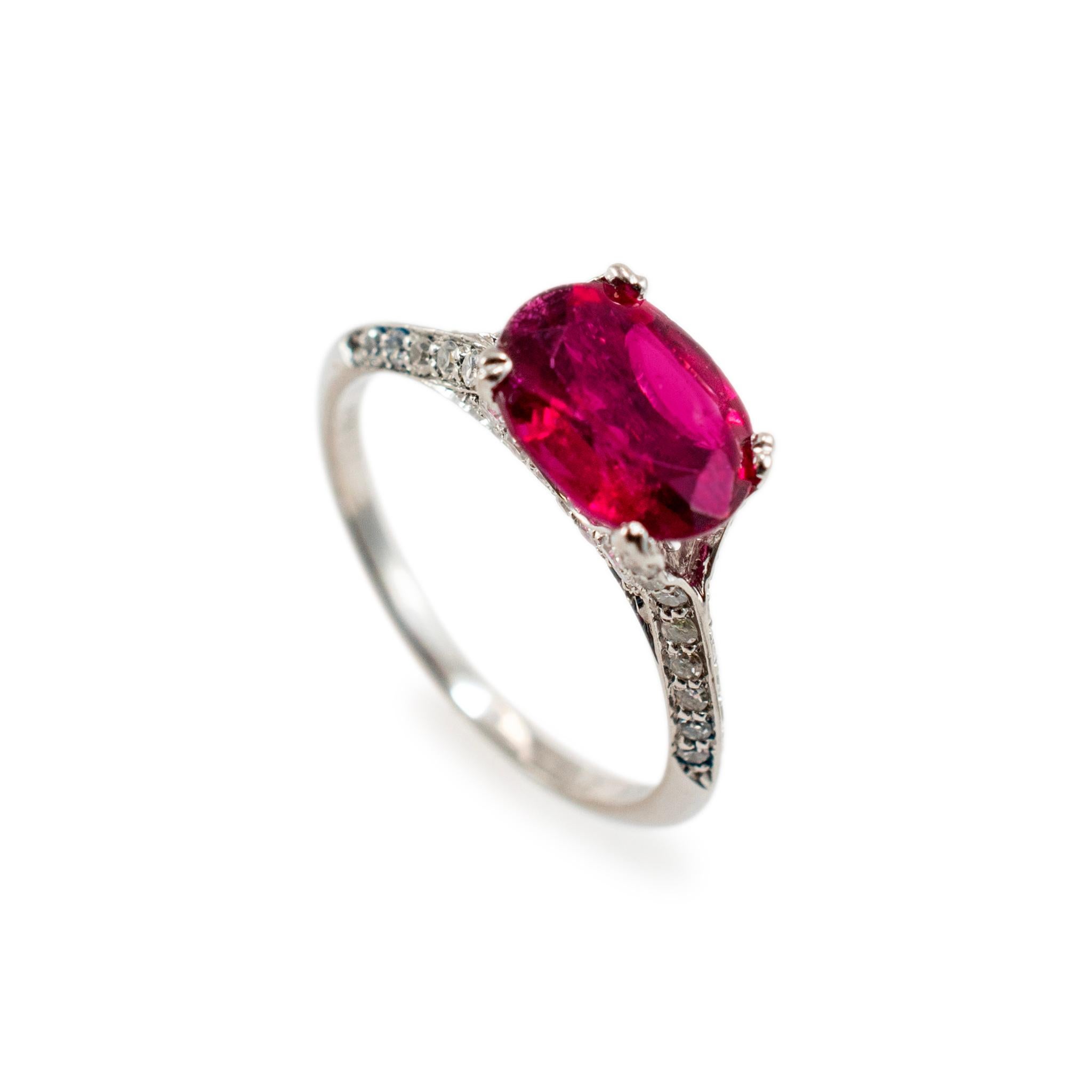 Gender: Ladies 

Metal Type: 950 Platinum

Ring Size: 6

Shank Width: 1.60 mm

Weight: 2.66 grams

One ladies 950 platinum diamond and tourmaline accented cocktail ring with a knife-edge shank. The metal was tested and determined to be 950 platinum.