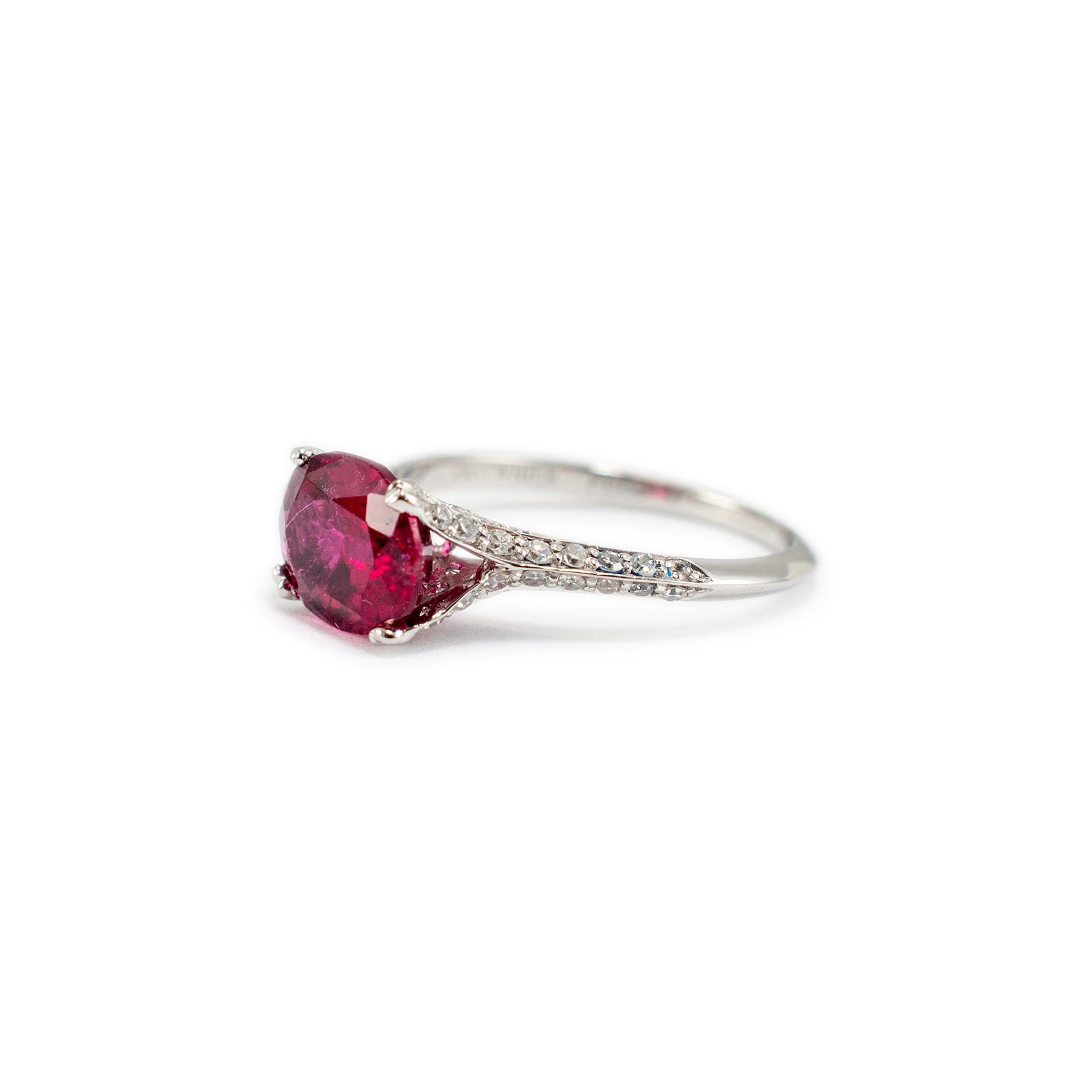 Oval Cut Ladies Platinum GIA Oval Tourmaline Accented Diamond Cocktail Ring