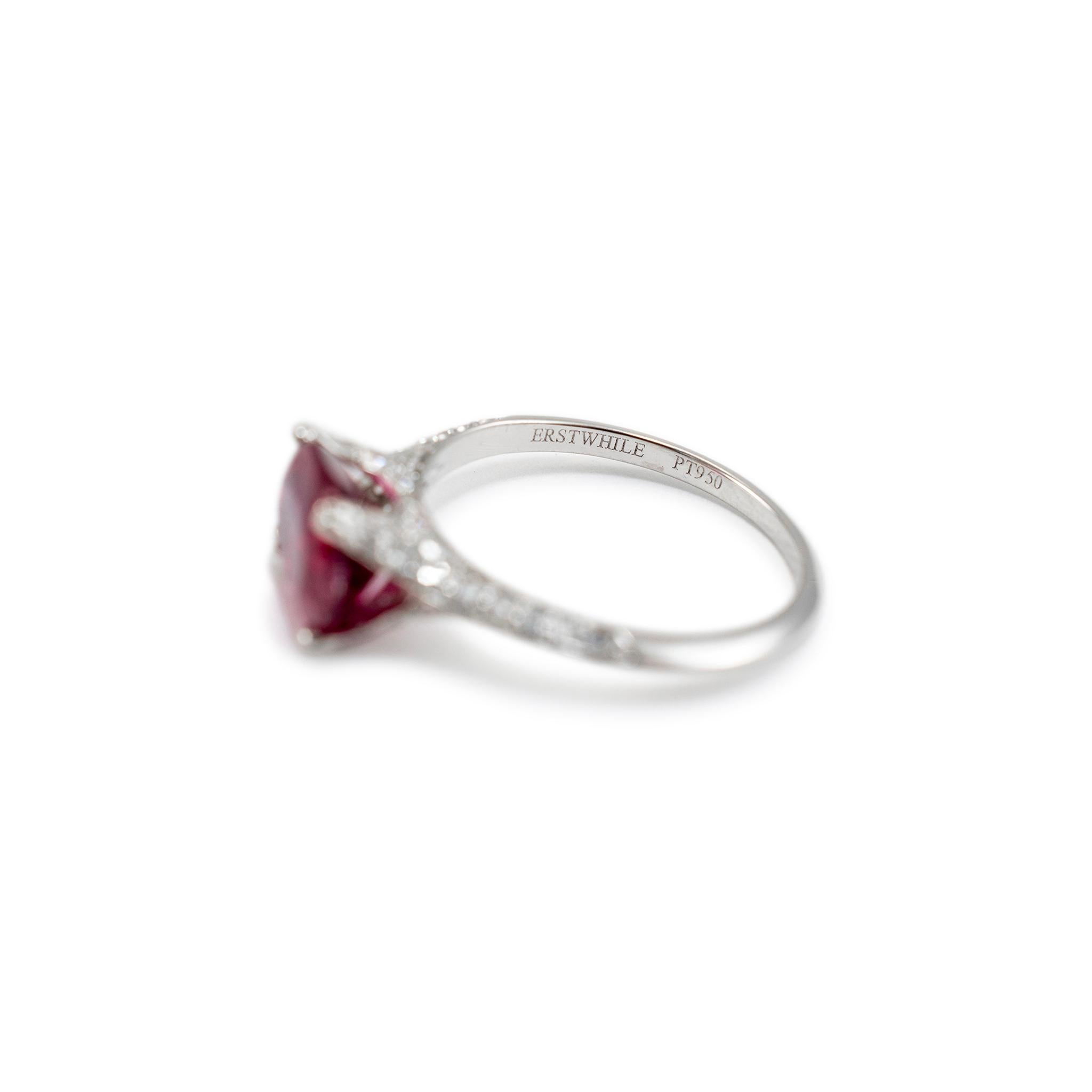 Ladies Platinum GIA Oval Tourmaline Accented Diamond Cocktail Ring 3