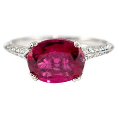 Ladies Platinum GIA Oval Tourmaline Accented Diamond Cocktail Ring