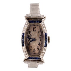 Ladies Platinum & Gold Longines Natural Diamond & Sapphire Manual Cocktail Watch