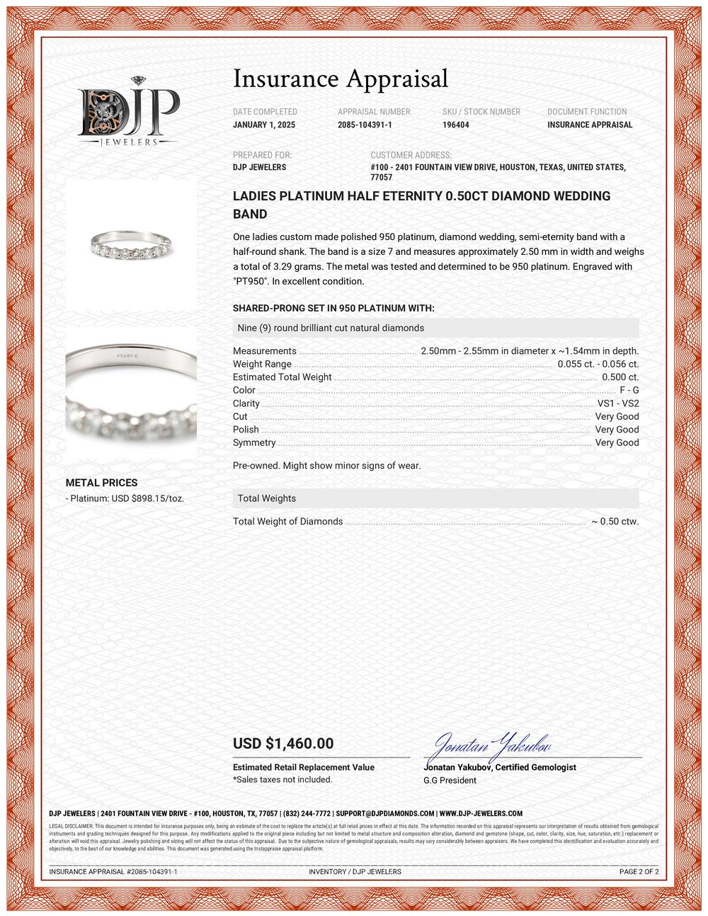 Damen Platin Halb-Eternity-Ehering mit 0,50 Karat Diamant 4