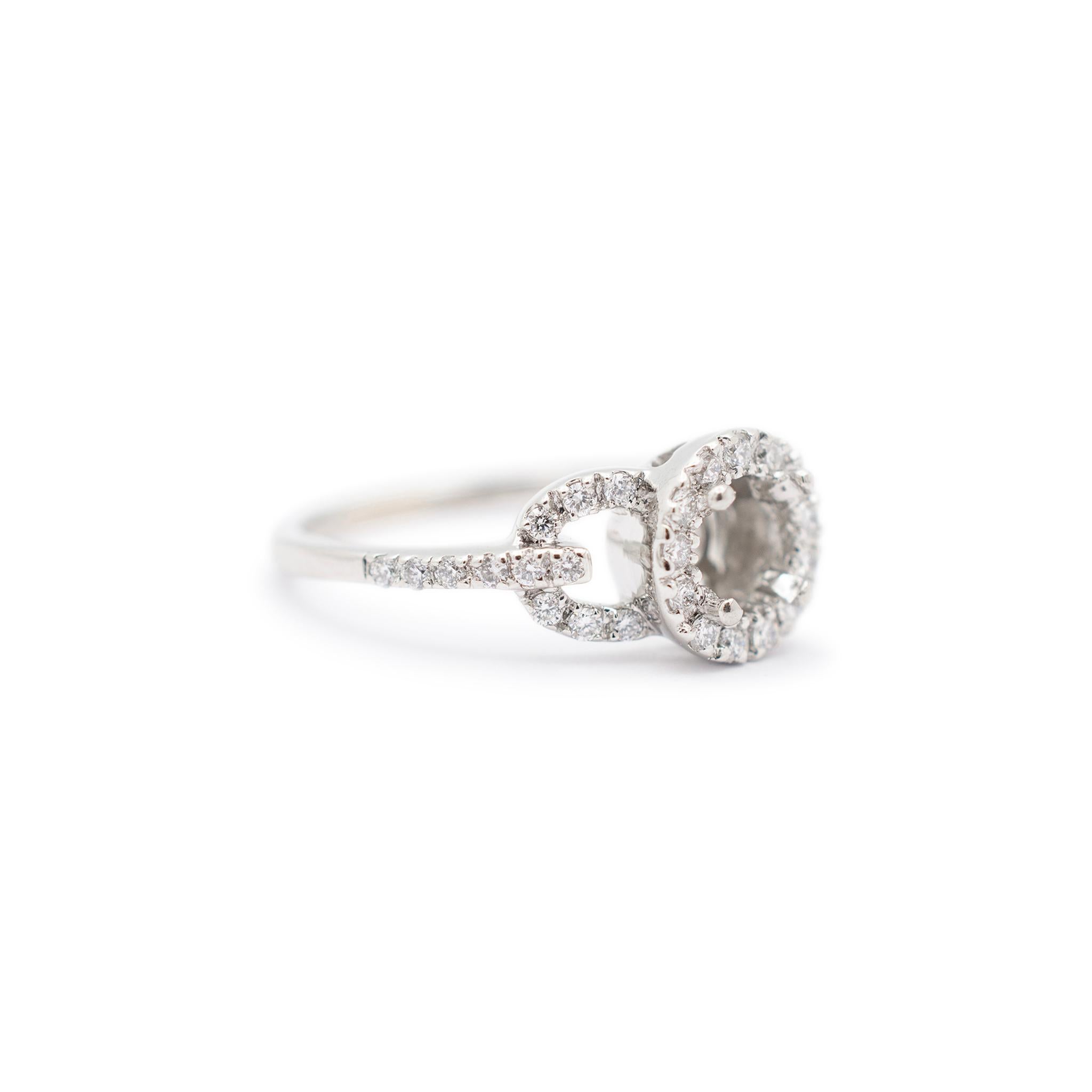 Round Cut Ladies Platinum Halo Accented Diamond Round Semi Mount Engagement Ring For Sale