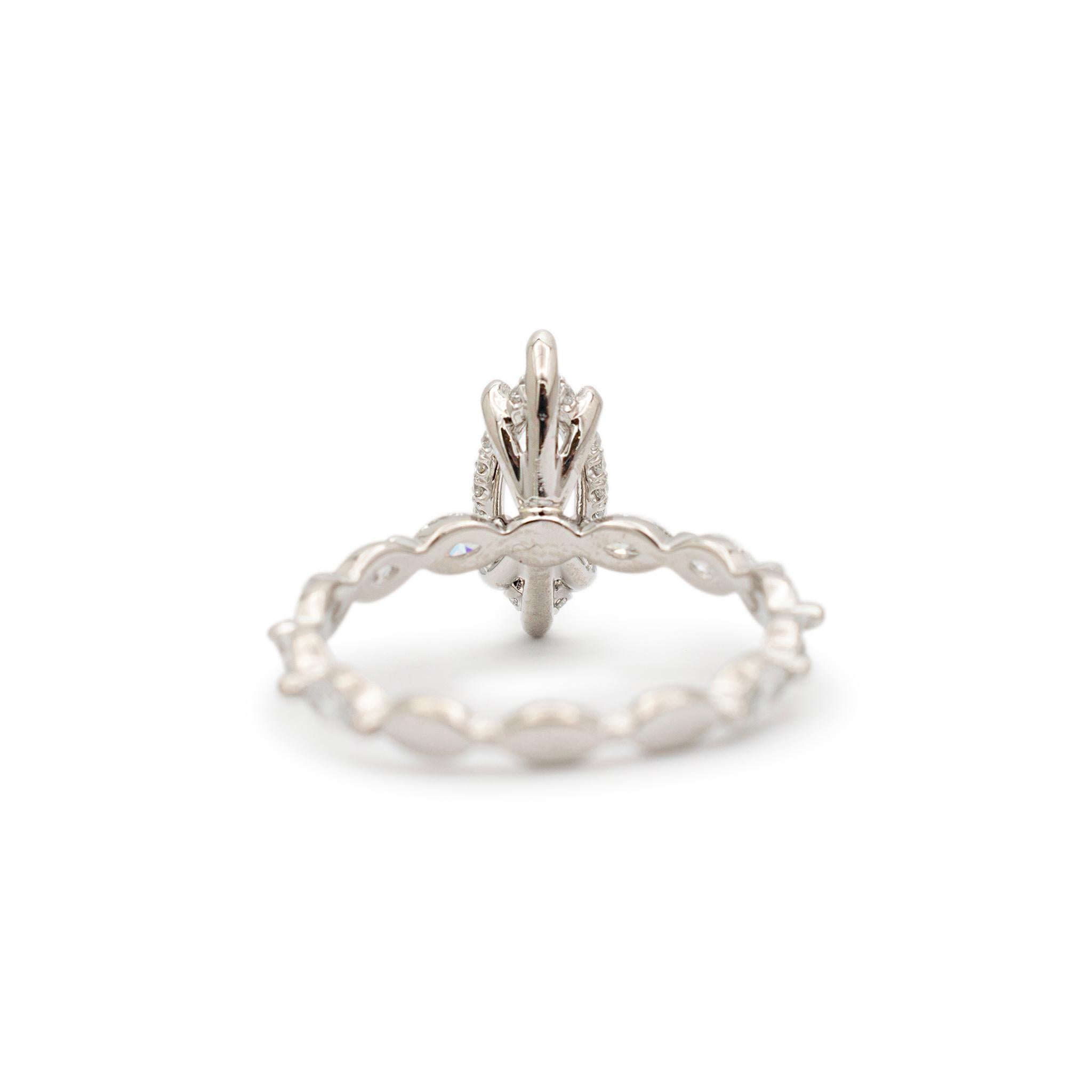 Ladies Platinum Marquee Hidden Halo Accented Diamond Semi Mount Engagement Ring For Sale 1