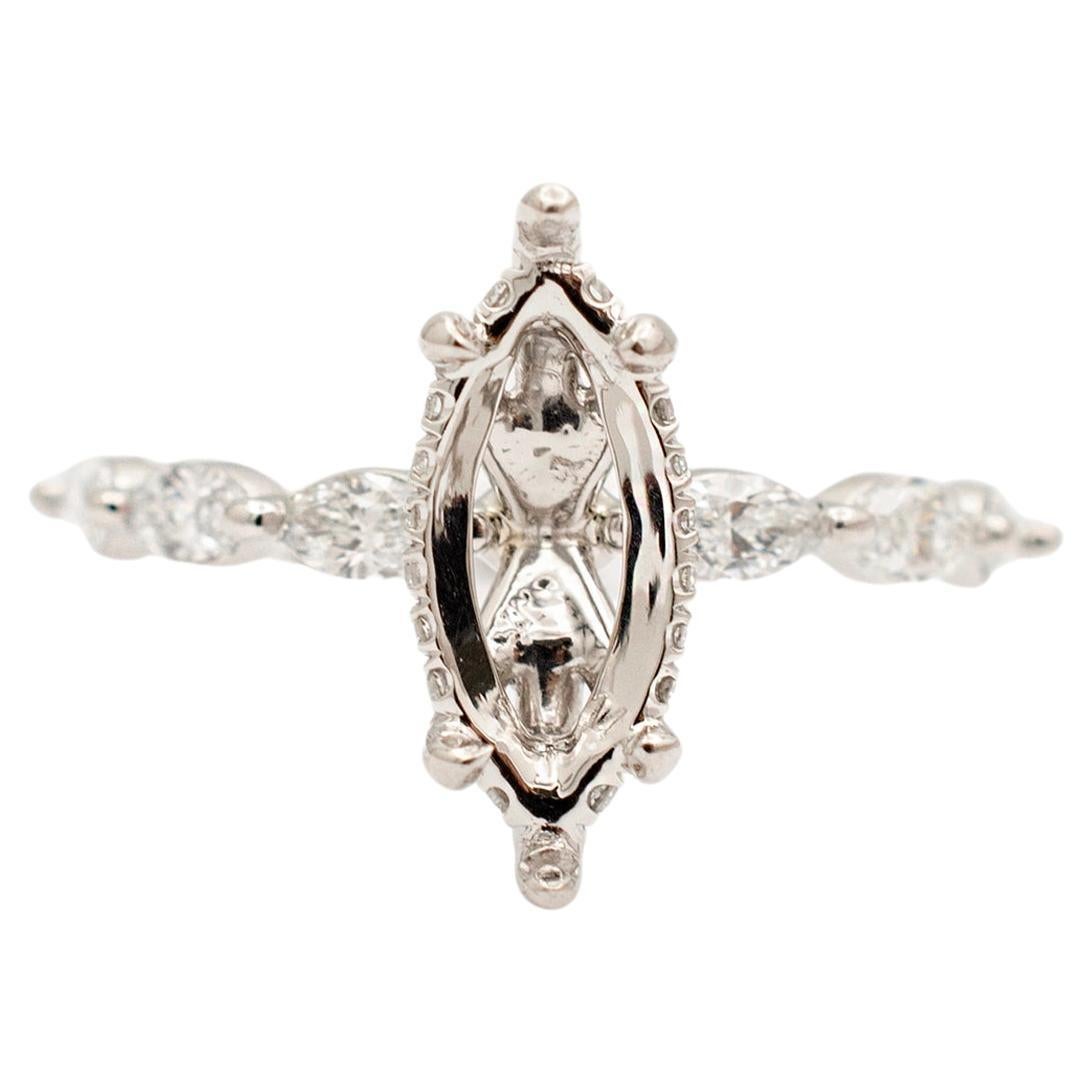 Ladies Platinum Marquee Hidden Halo Accented Diamond Semi Mount Engagement Ring For Sale
