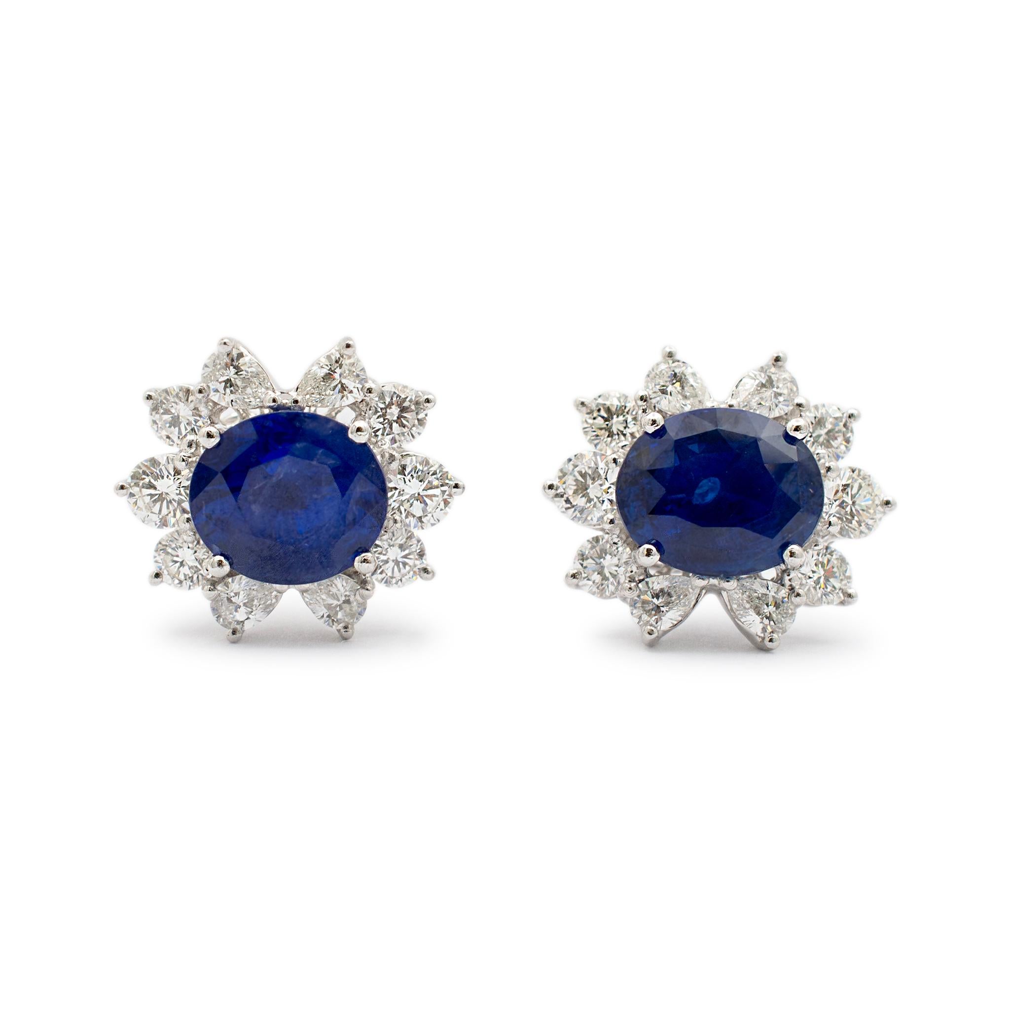Oval Cut Ladies Platinum 18K White Gold GIA Sri Lanka Sapphires Diamond Drop Earring For Sale