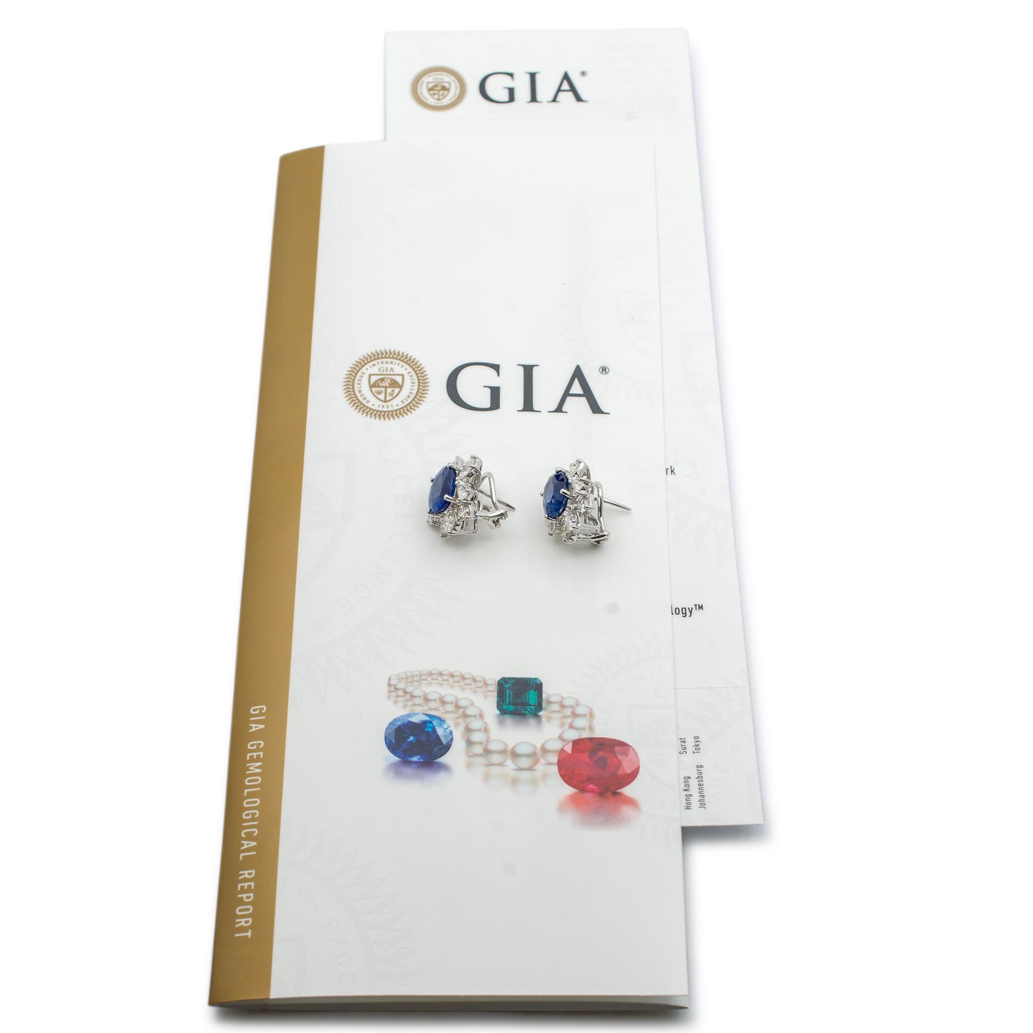 Ladies Platinum 18K White Gold GIA Sri Lanka Sapphires Diamond Drop Earring For Sale 1