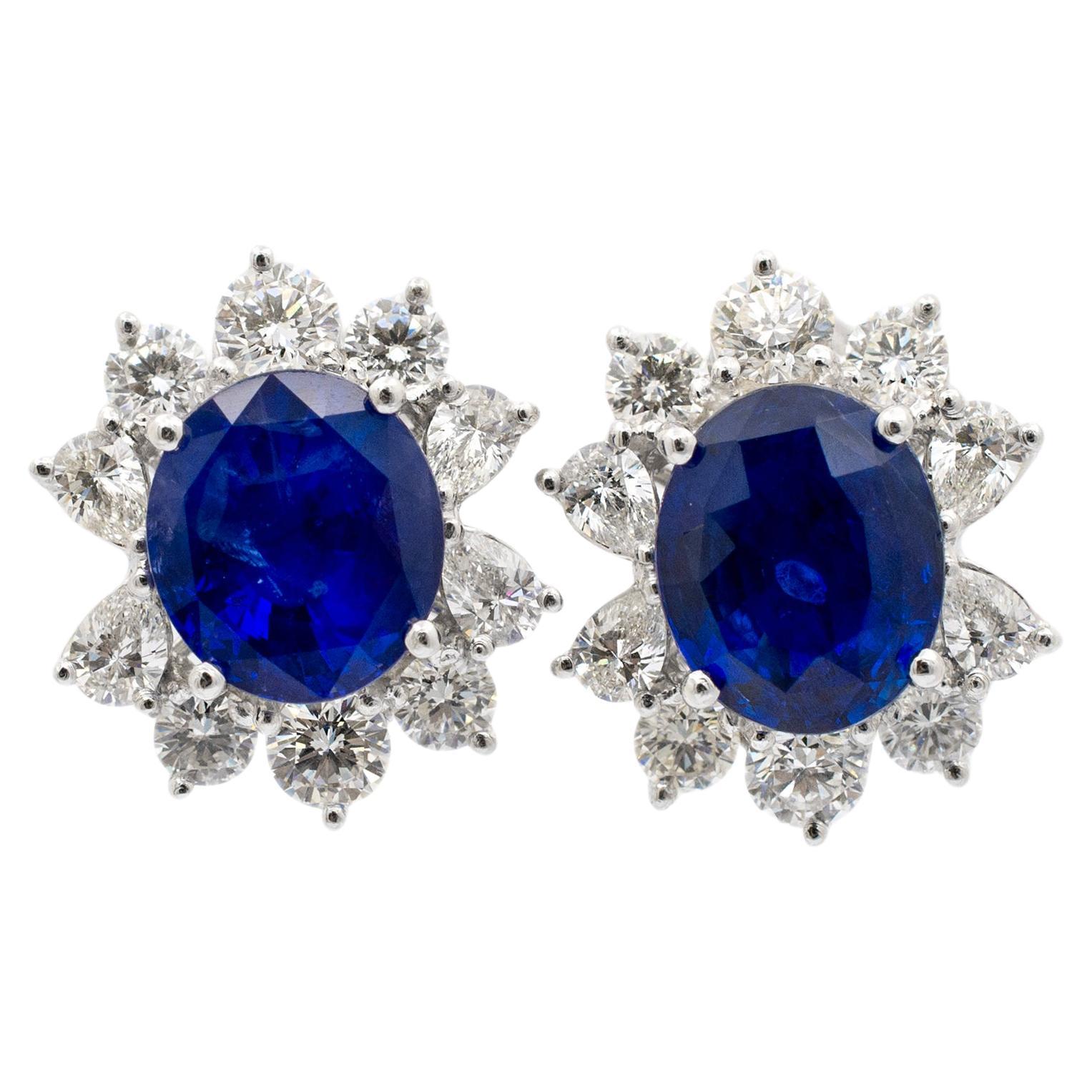 Ladies Platinum 18K White Gold GIA Sri Lanka Sapphires Diamond Drop Earring For Sale