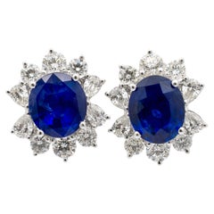 Ladies Platinum 18K White Gold GIA Sri Lanka Sapphires Diamond Drop Earring