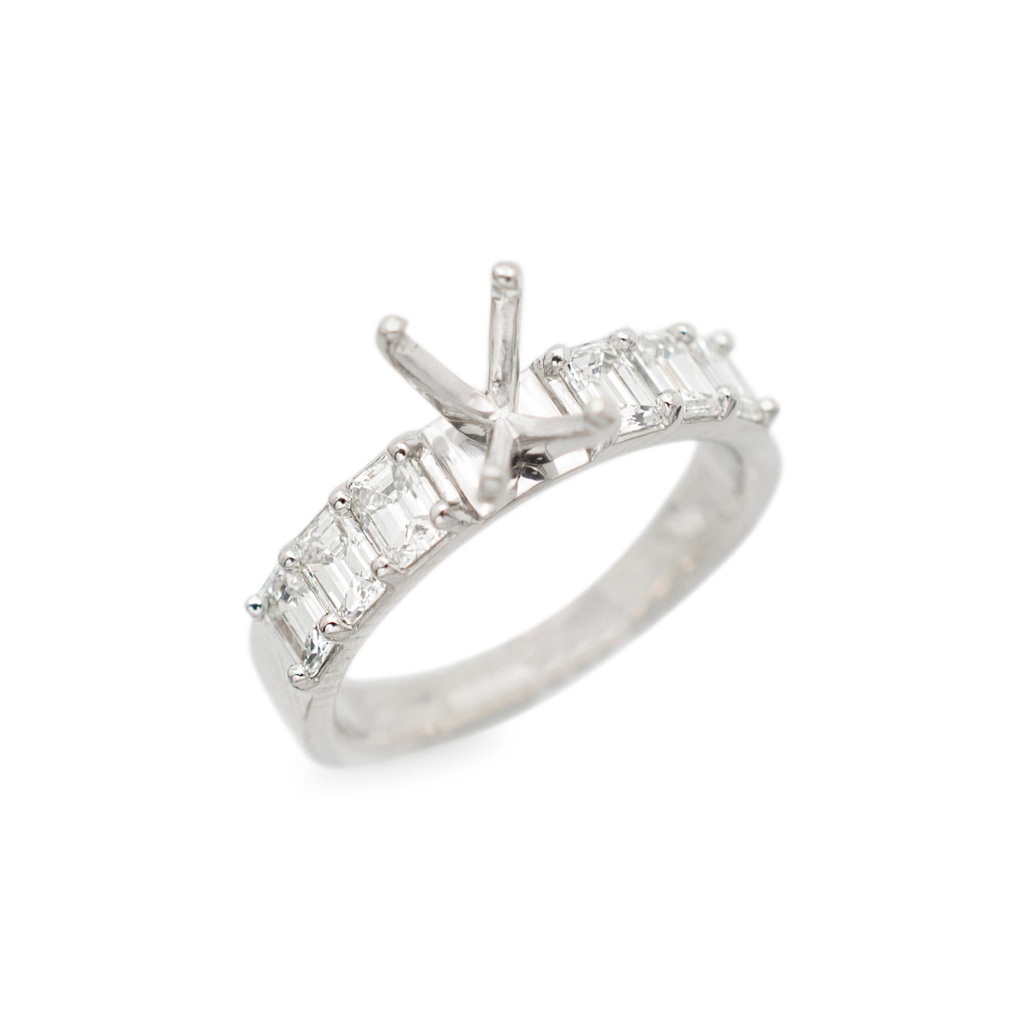 Gender: Ladies

Metal Type: 950 platinum

Ring Size: 6

Weight: 6.04 grams

Ladies custom-made polished 950 platinum, diamond engagement, semi-mount, accented ring with a tapered, comfort-fit shank. The metal was tested and determined to be 950