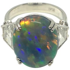 Ladies Platinum Vibrant Black Opal and Diamond Ring
