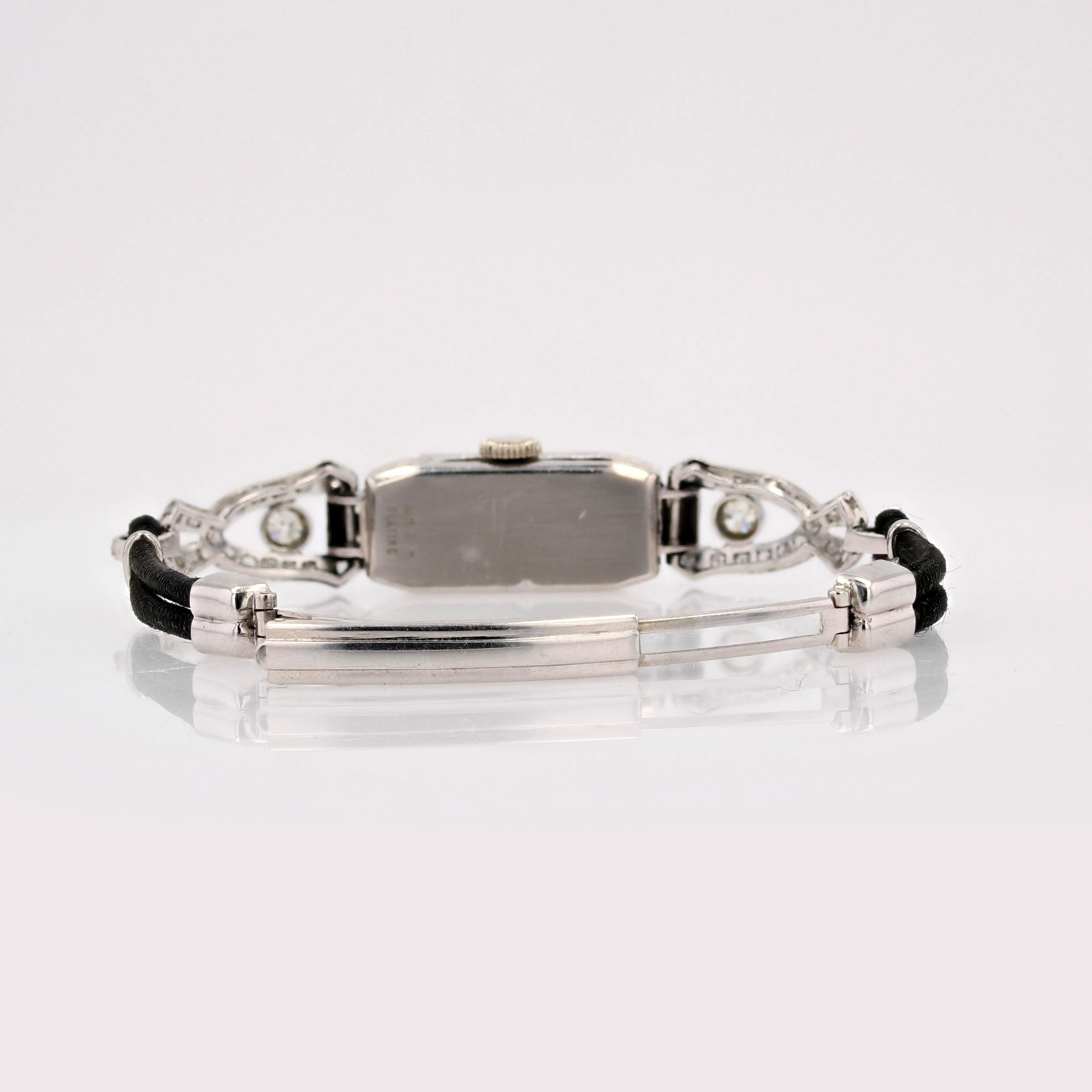 Montre-bracelet mcanique Art dco franaise en platine, or blanc et diamants, pour femmes, 1925 en vente 9