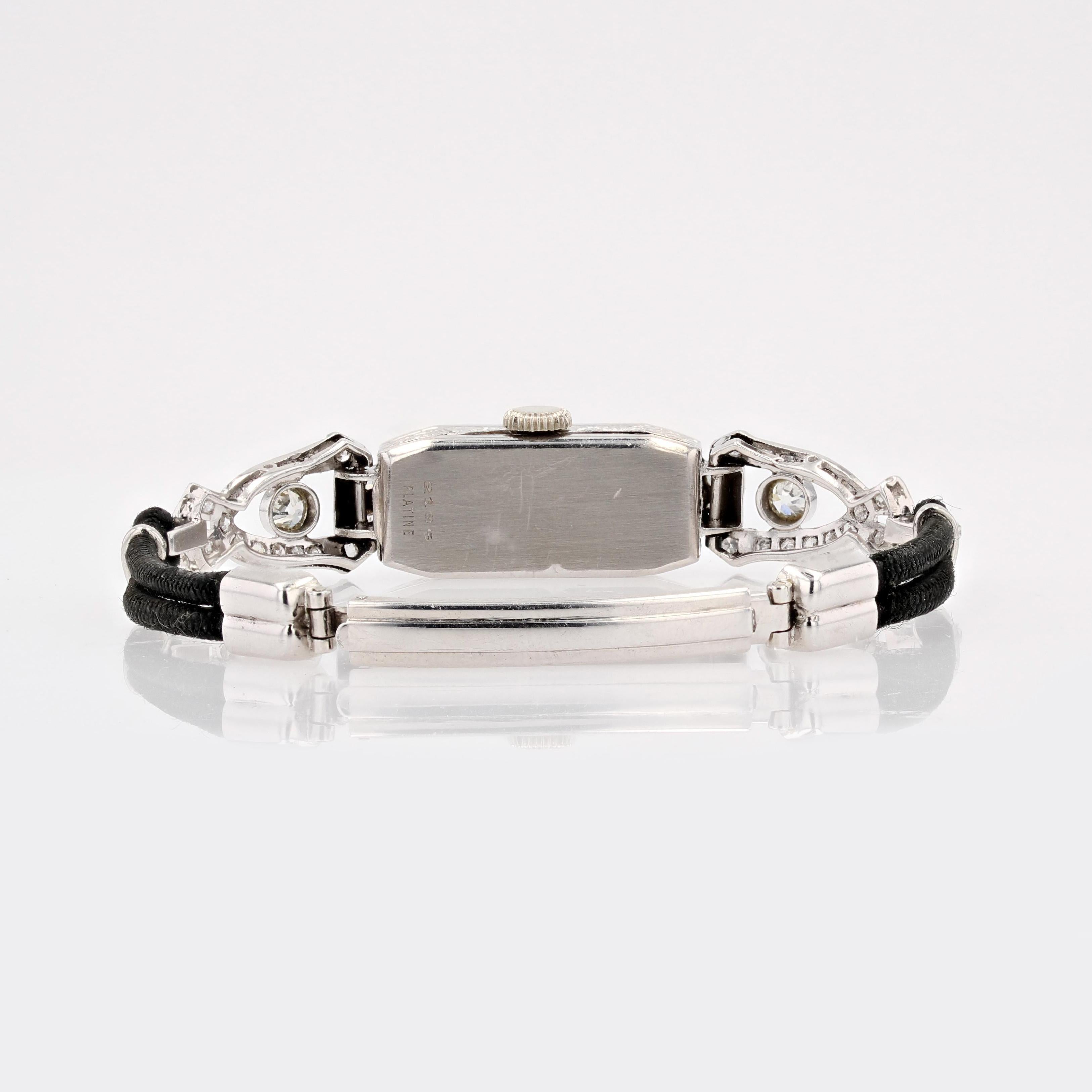 Montre-bracelet mcanique Art dco franaise en platine, or blanc et diamants, pour femmes, 1925 en vente 10