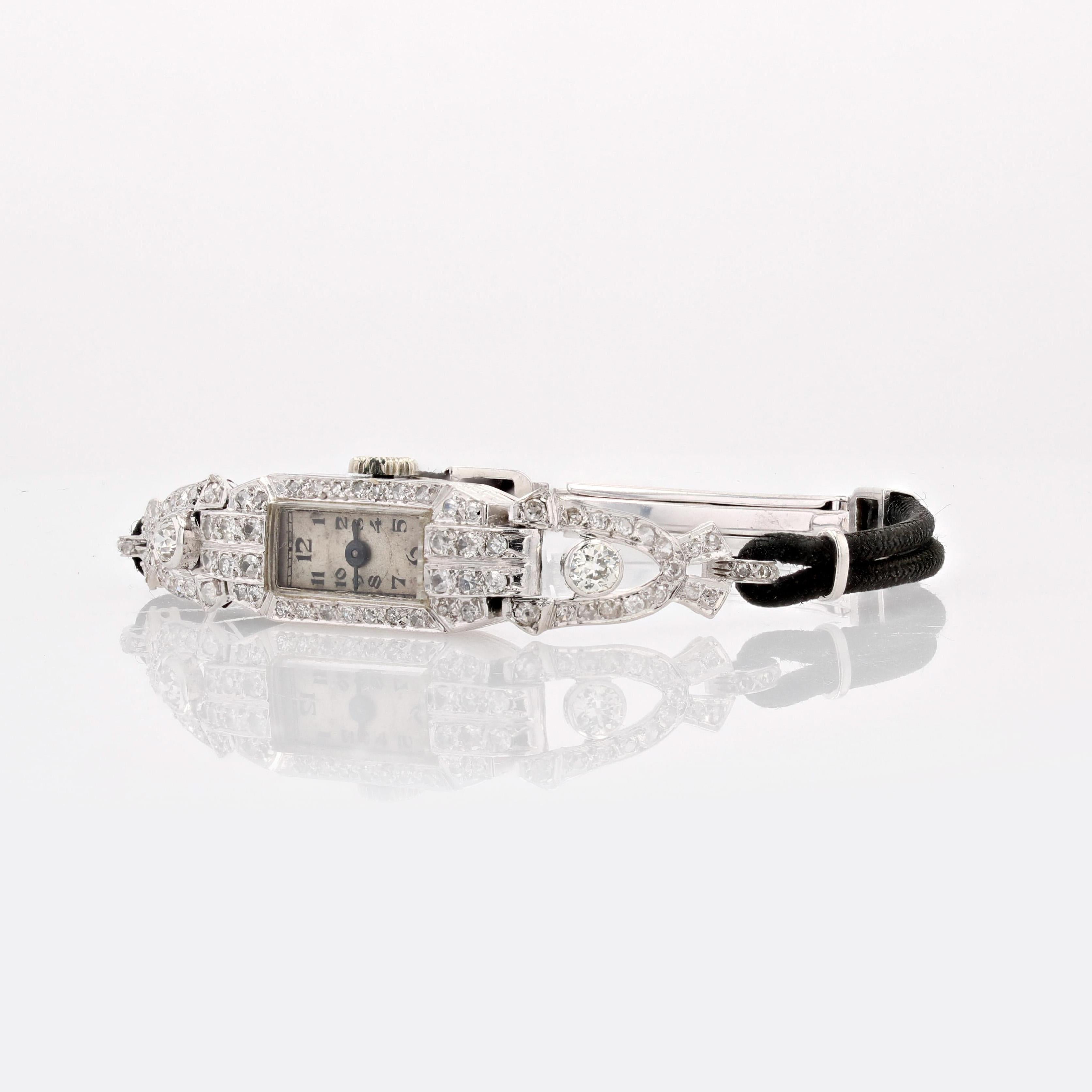Montre-bracelet mcanique Art dco franaise en platine, or blanc et diamants, pour femmes, 1925 Bon état - En vente à Poitiers, FR