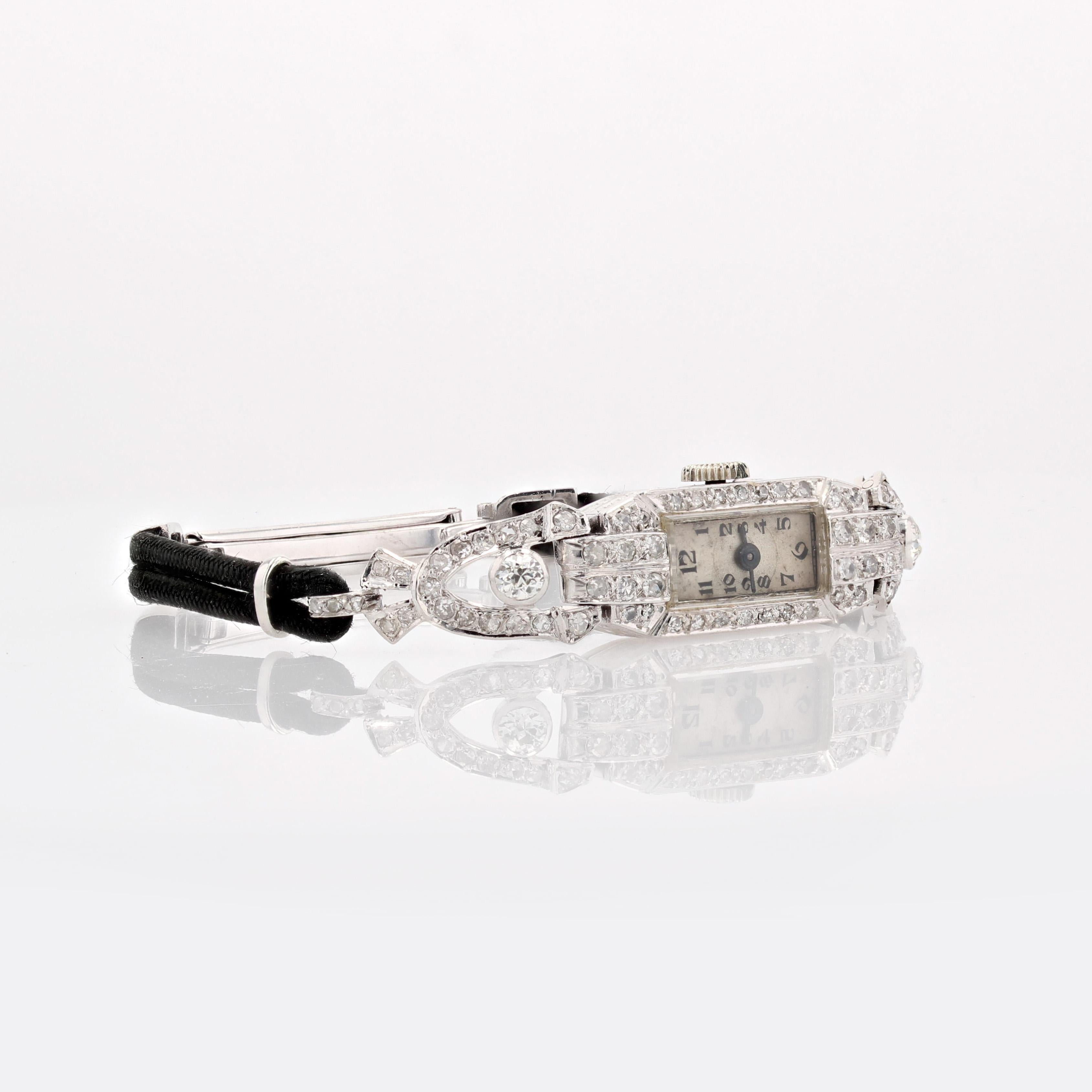 Montre-bracelet mcanique Art dco franaise en platine, or blanc et diamants, pour femmes, 1925 Pour femmes en vente