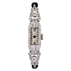 Orologio da polso meccanico francese Art Déco da donna in platino e oro bianco con diamanti, 1925