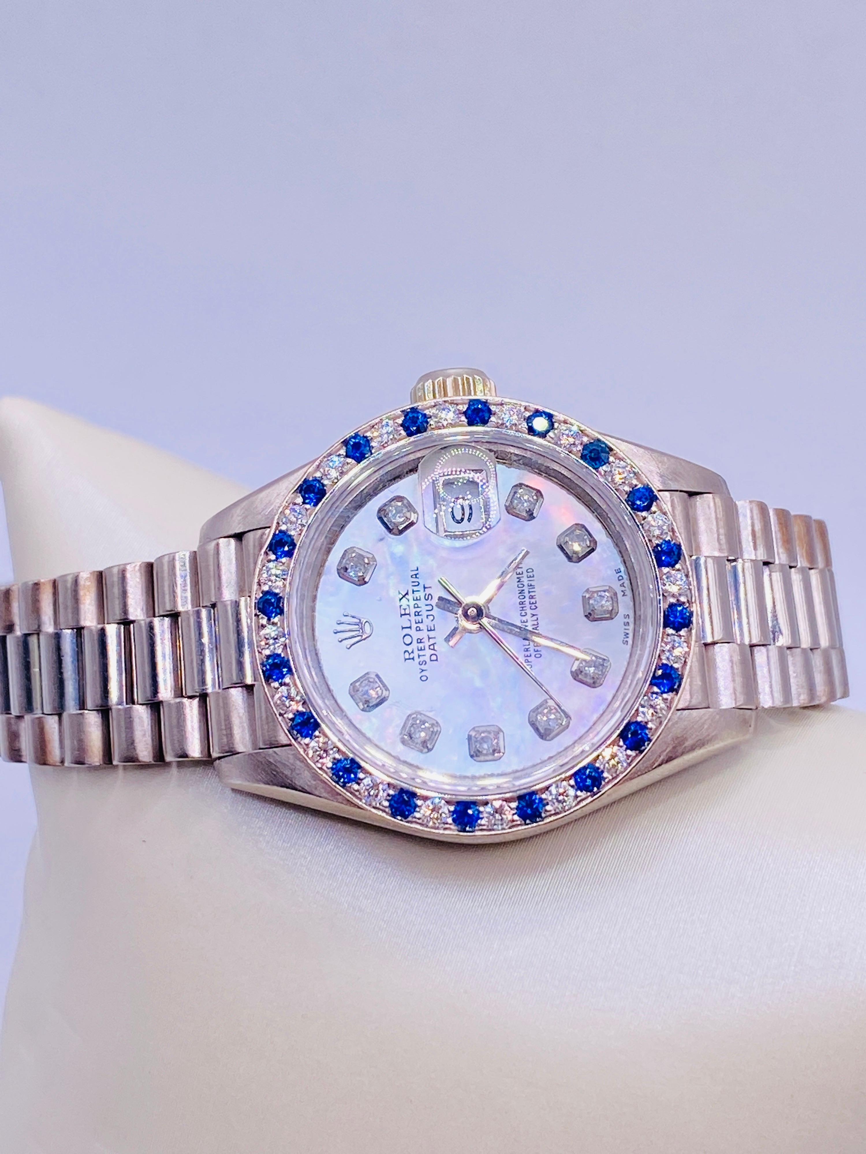 Rolex White Gold Datejust President 69179 with Sapphire and Diamond Bezel  In Good Condition In DALLAS, TX