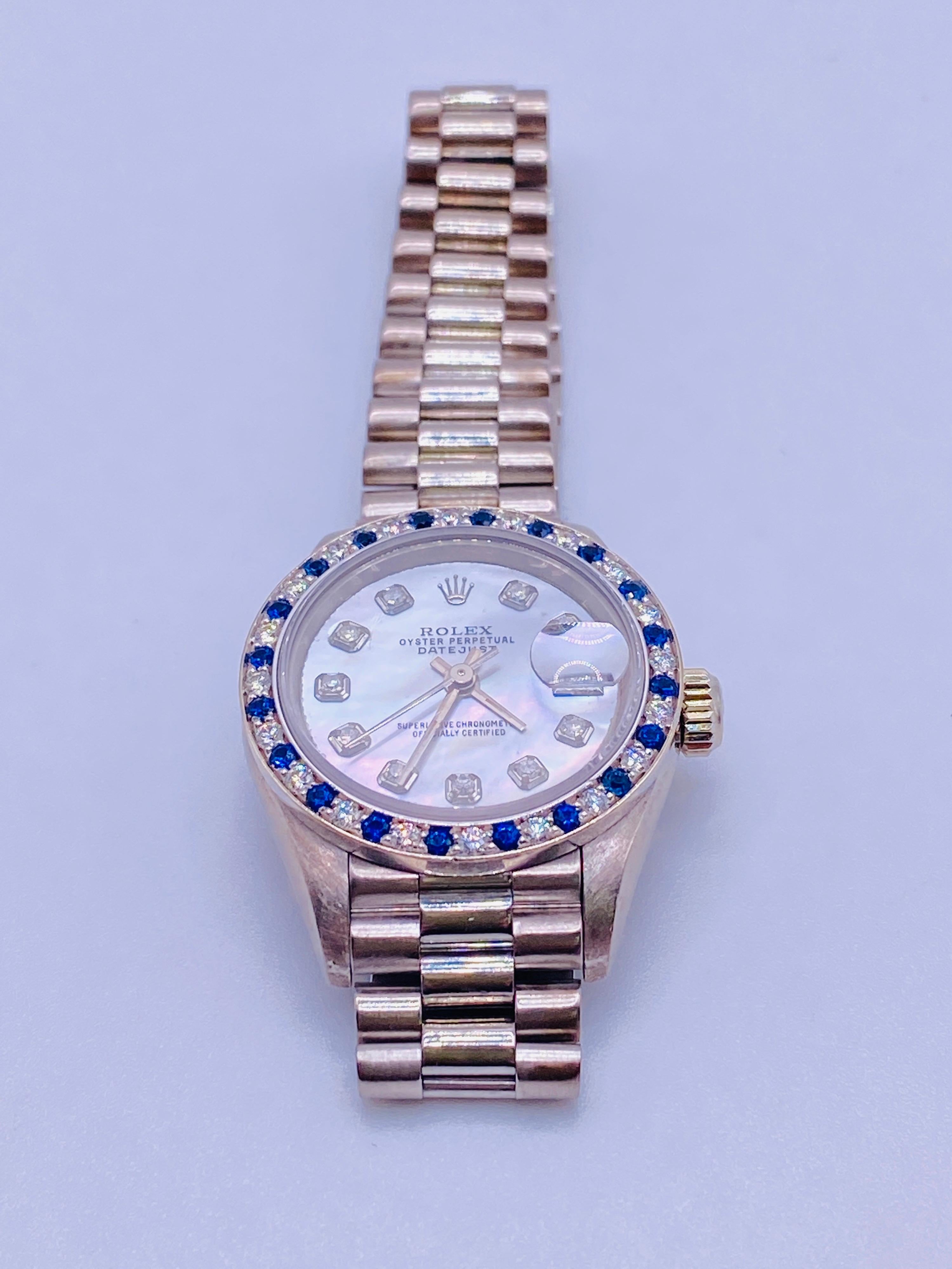 Women's Rolex White Gold Datejust President 69179 with Sapphire and Diamond Bezel 
