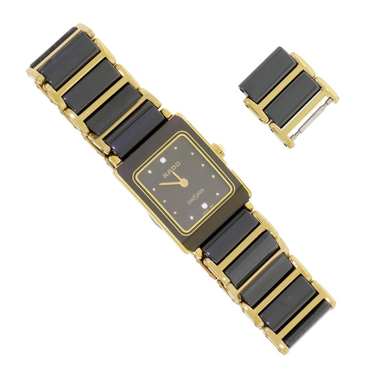 Ladies RADO DiaStar GoldPlated Black Ceramic Swiss Quartz Watch 153.