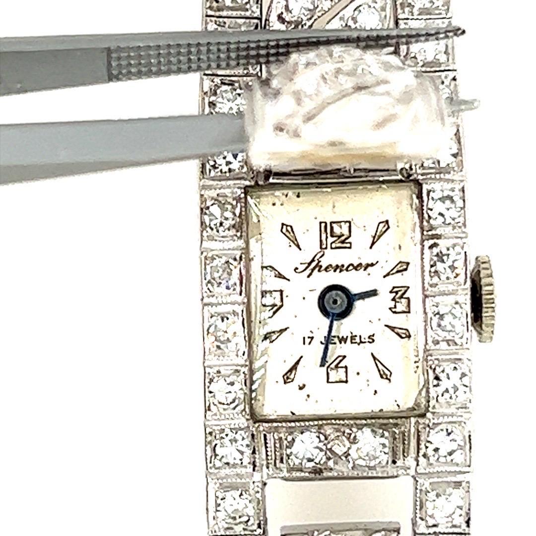 Ladies Retro 3.66 Carat Natural Diamond and Gold Mechanical Watch Circa 1940 For Sale 1