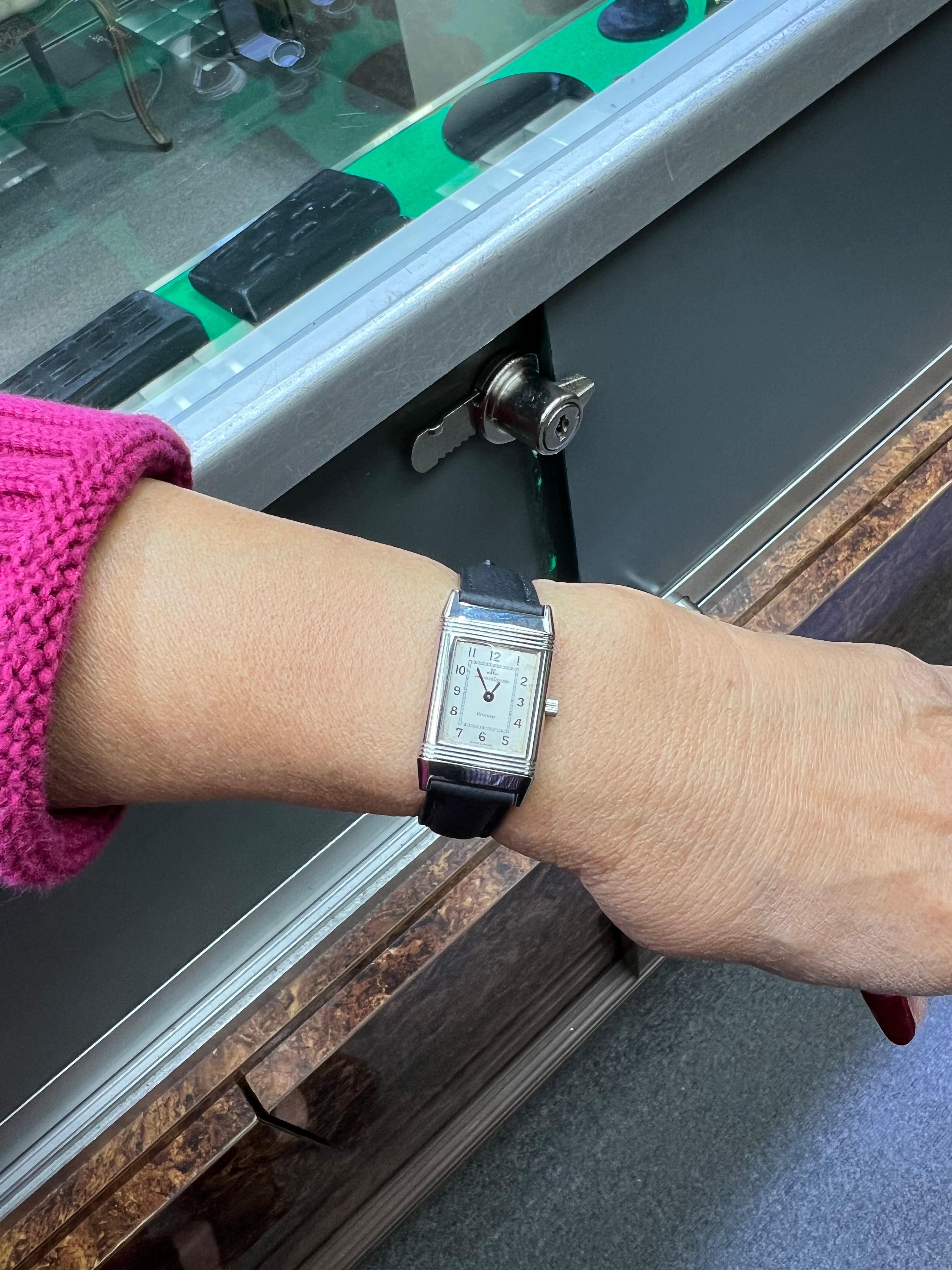 Ladies Le Coultre Reverso manual wind steel wristwatch, circa 1990s.

The Ladies Le Coultre Reverso Manual Wind Stainless Steel Wristwatch, dating back to the 1990s, epitomizes the blend of elegance and functionality that has defined