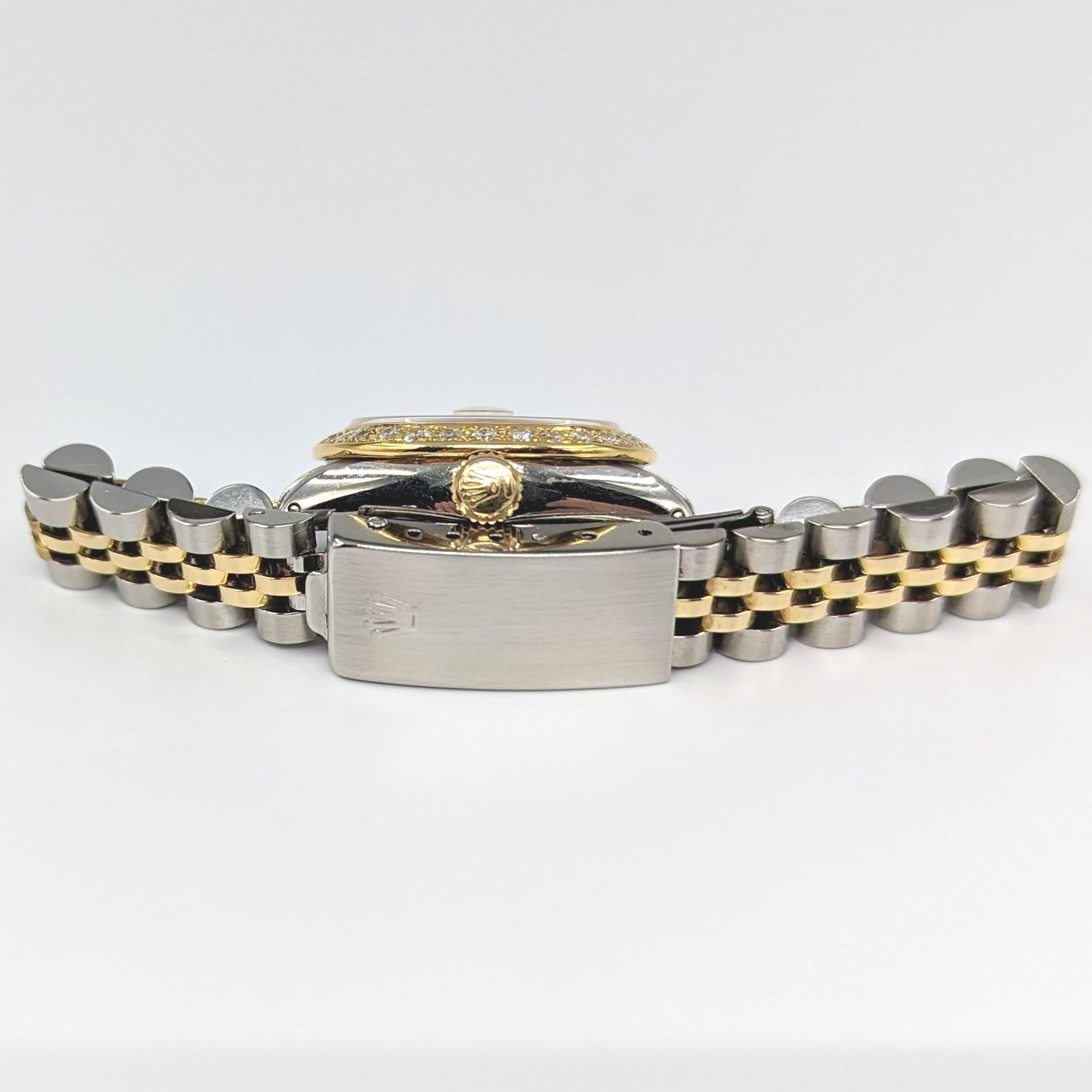 Damen Rolex 2farbige Gold/SS Datejust-Armbanduhr mit Diamant-Zifferblatt-Lünette Ref 6917 im Angebot 4