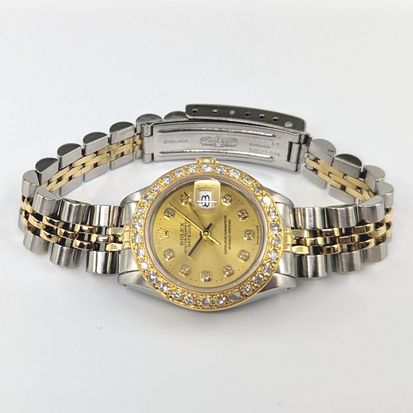 Rolex Montre-bracelet Datejust en or 2 tons avec cadran en diamants et lunette, pour femmes, réf. 6917 en vente 3
