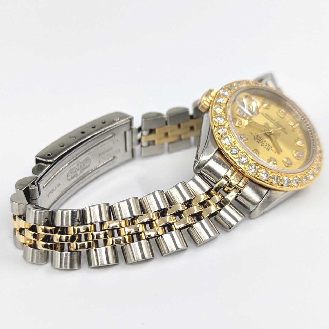 Damen Rolex 2farbige Gold/SS Datejust-Armbanduhr mit Diamant-Zifferblatt-Lünette Ref 6917 im Angebot 6