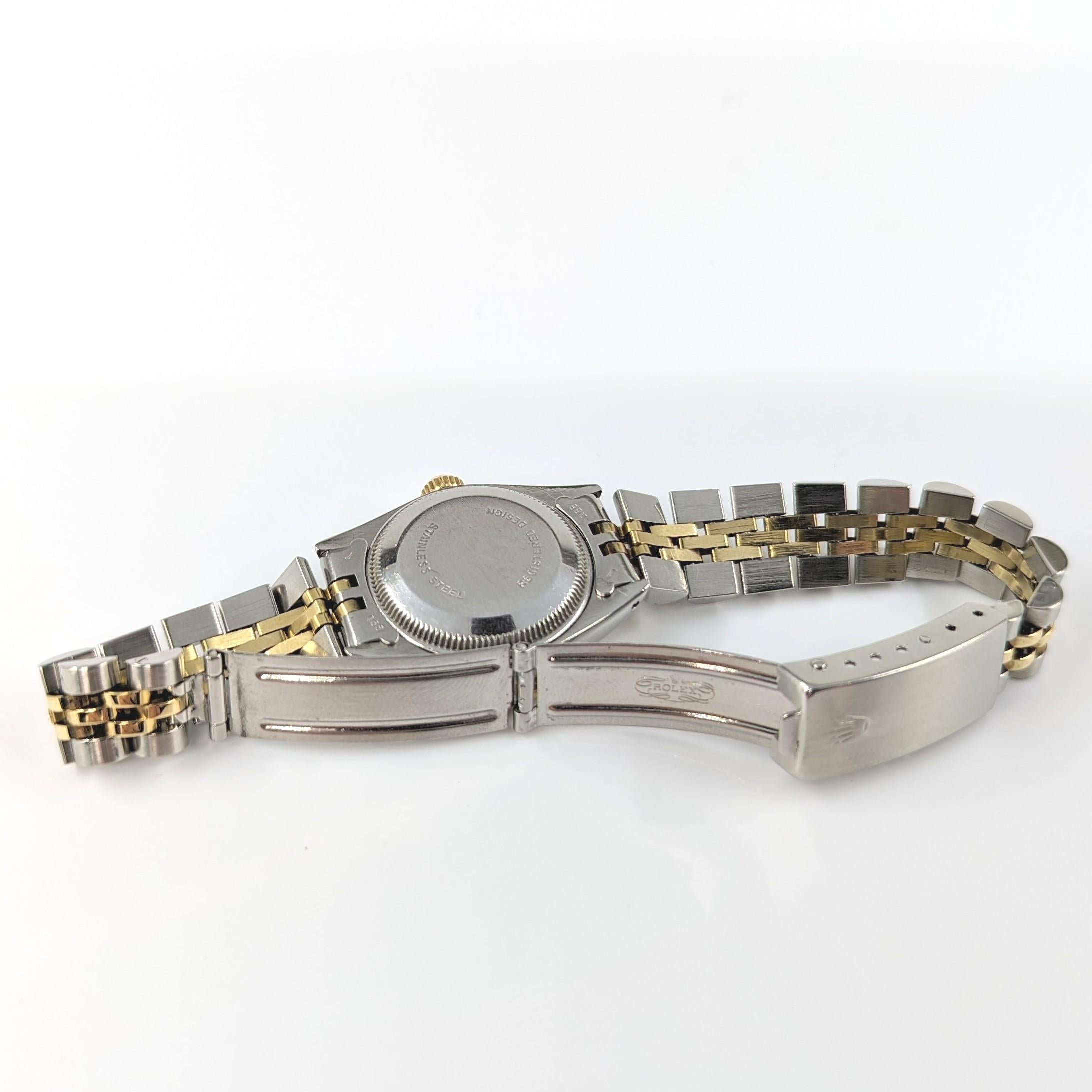 Damen Rolex 2farbige Gold/SS Datejust-Armbanduhr mit Diamant-Zifferblatt-Lünette Ref 6917 im Angebot 9