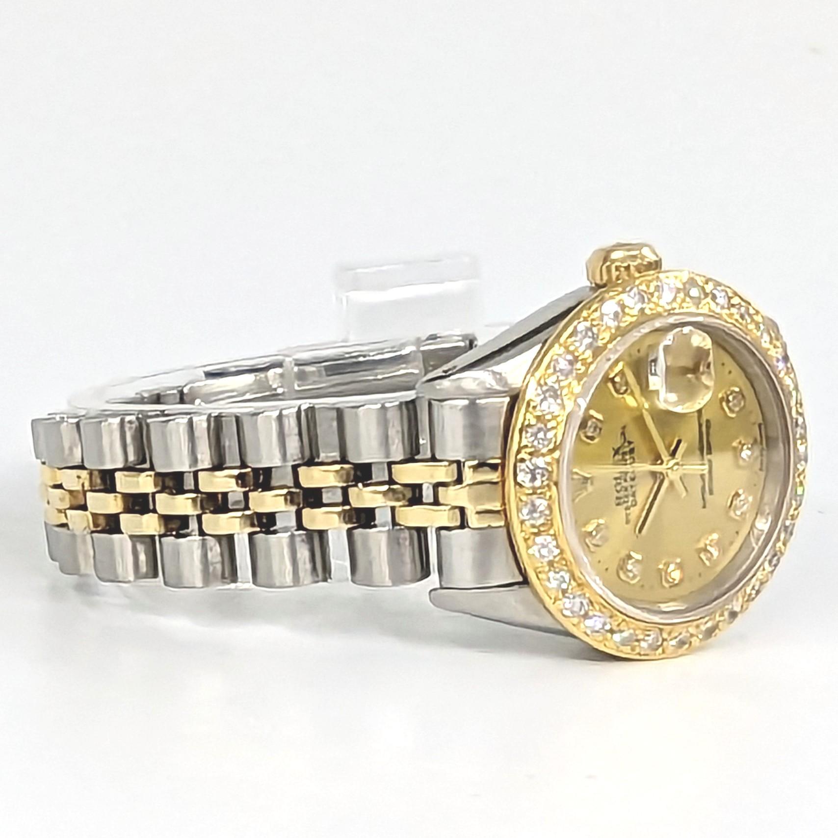 Damen Rolex 2farbige Gold/SS Datejust-Armbanduhr mit Diamant-Zifferblatt-Lünette Ref 6917 (Rundschliff) im Angebot