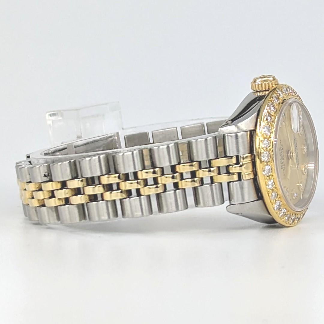 Round Cut Ladies Rolex 2Tone Gold/SS Datejust Bracelet Watch Diamond Dial Bezel ref 6917