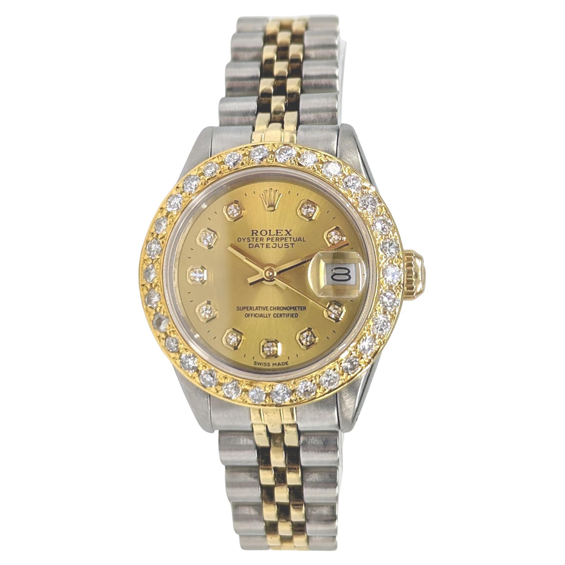 Damen Rolex 2farbige Gold/SS Datejust-Armbanduhr mit Diamant-Zifferblatt-Lünette Ref 6917 im Zustand „Gut“ im Angebot in Richmond, CA