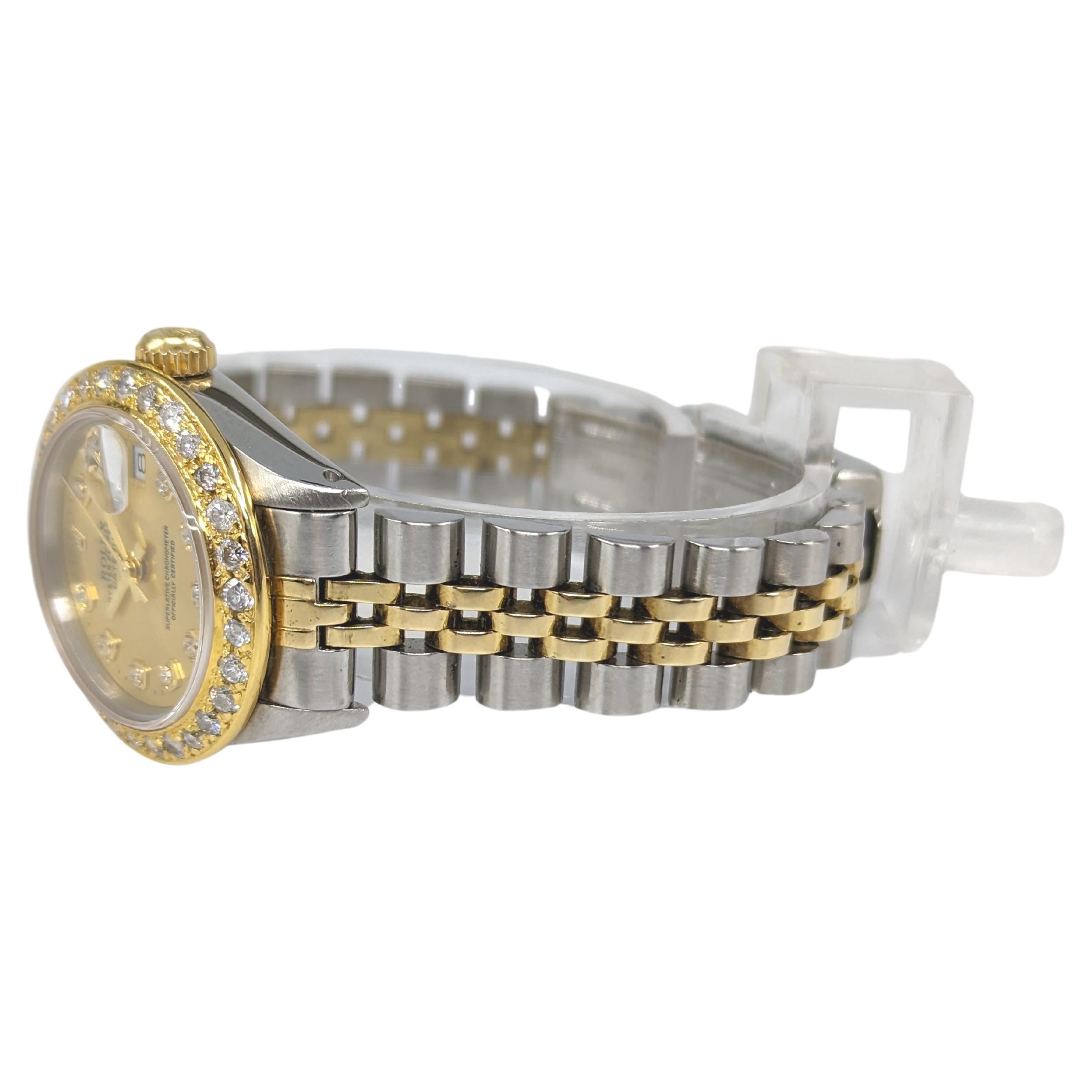 Rolex Montre-bracelet Datejust en or 2 tons avec cadran en diamants et lunette, pour femmes, réf. 6917 Bon état - En vente à Richmond, CA