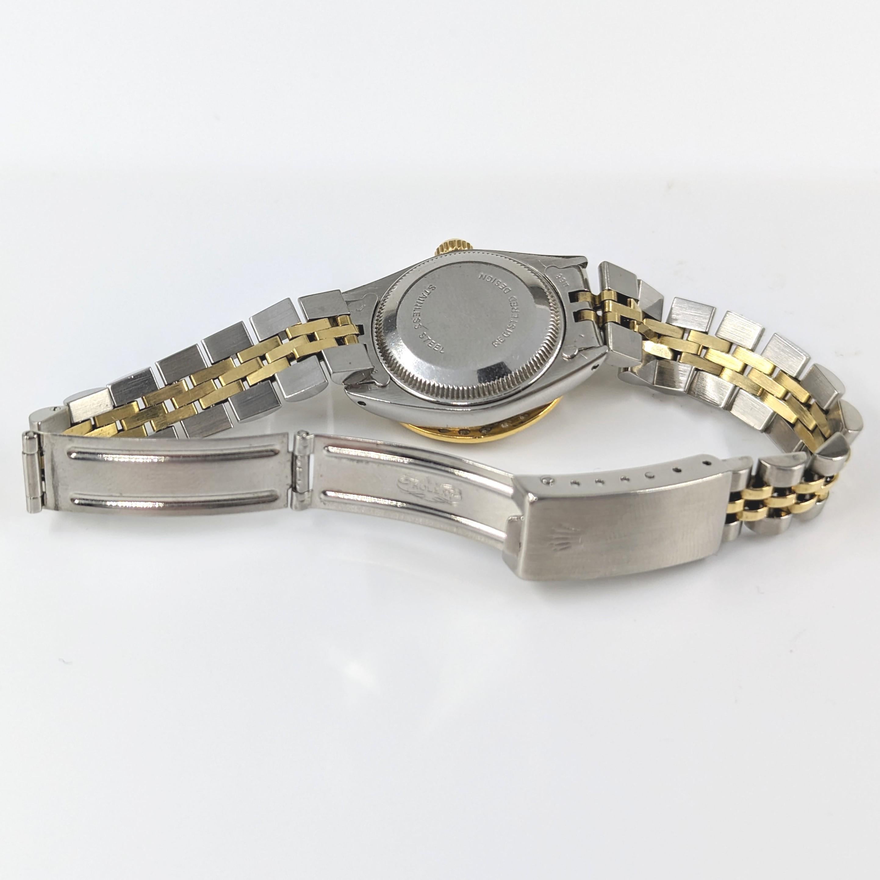 Damen Rolex 2farbige Gold/SS Datejust-Armbanduhr mit Diamant-Zifferblatt-Lünette Ref 6917 im Angebot 3