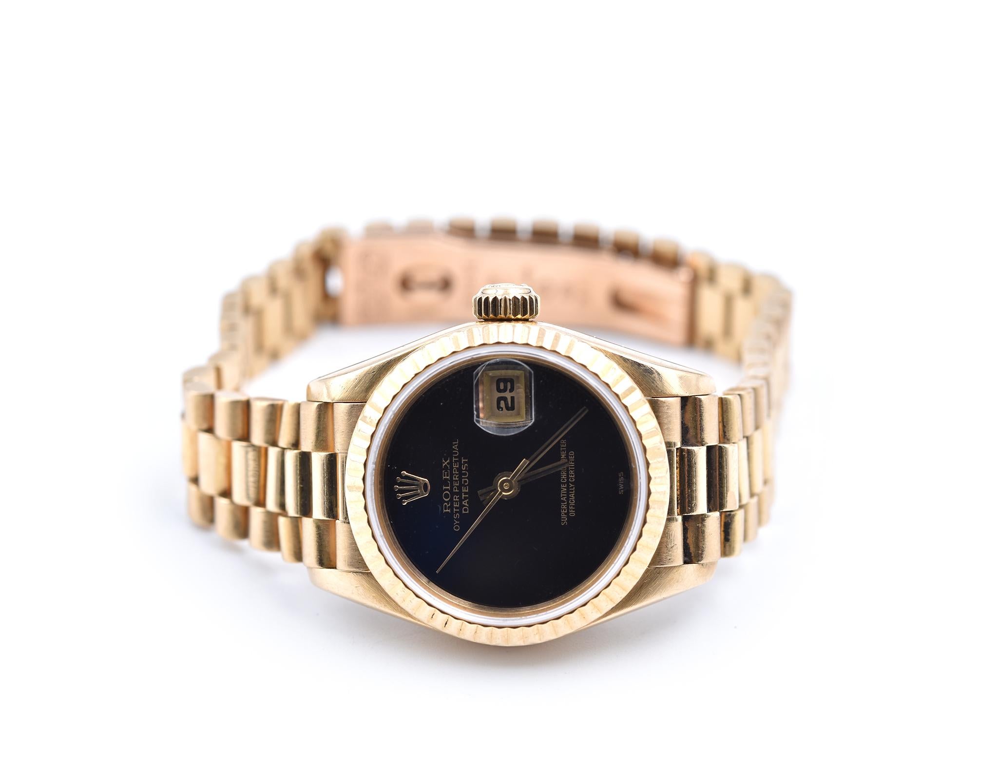 Ladies Rolex 18 Karat Yellow Gold Datejust Watch Ref. 69178 In Excellent Condition In Scottsdale, AZ