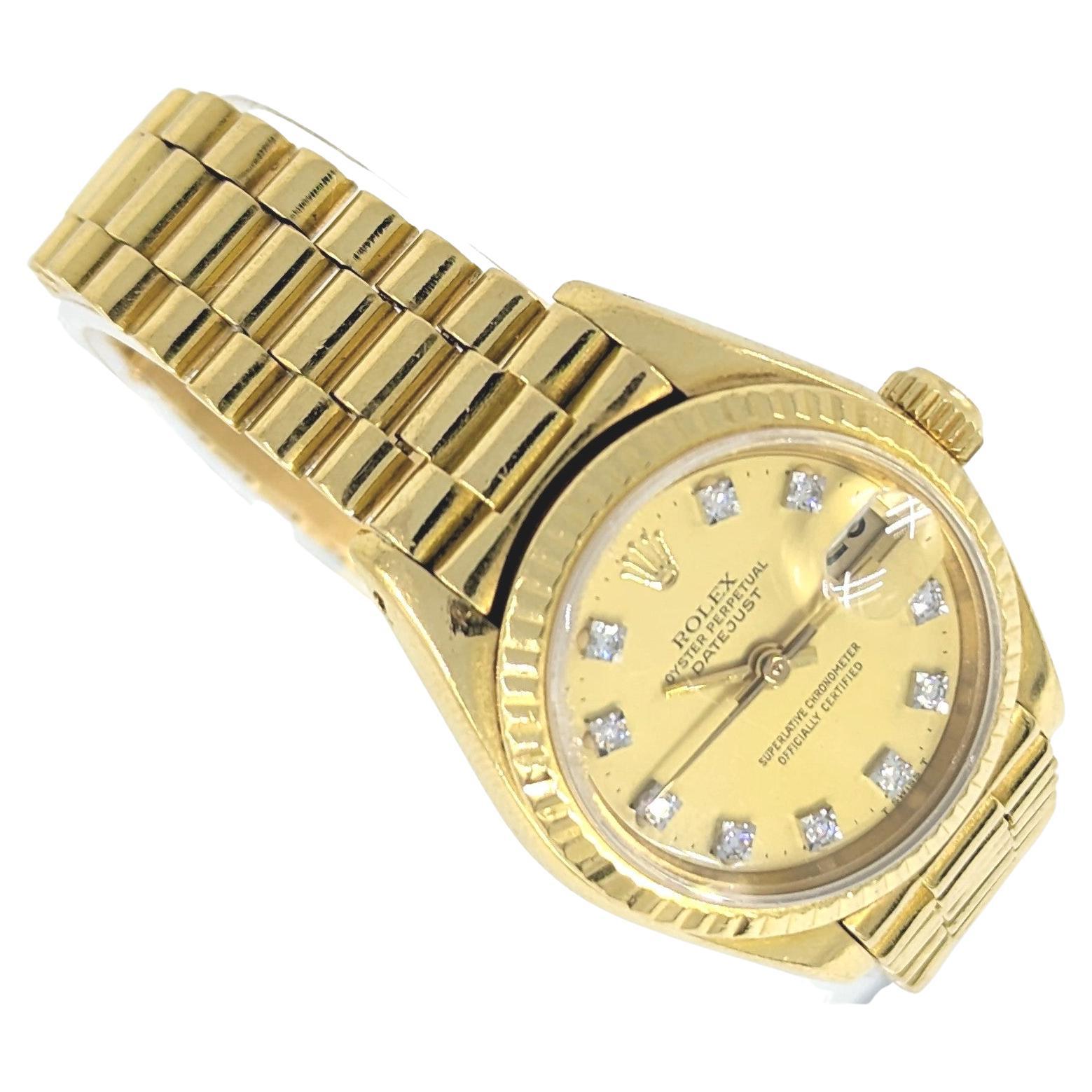 Ladies Rolex 18k Presidential Bracelet Watch Solid Gold Diamond Dial ref 69178 For Sale 2