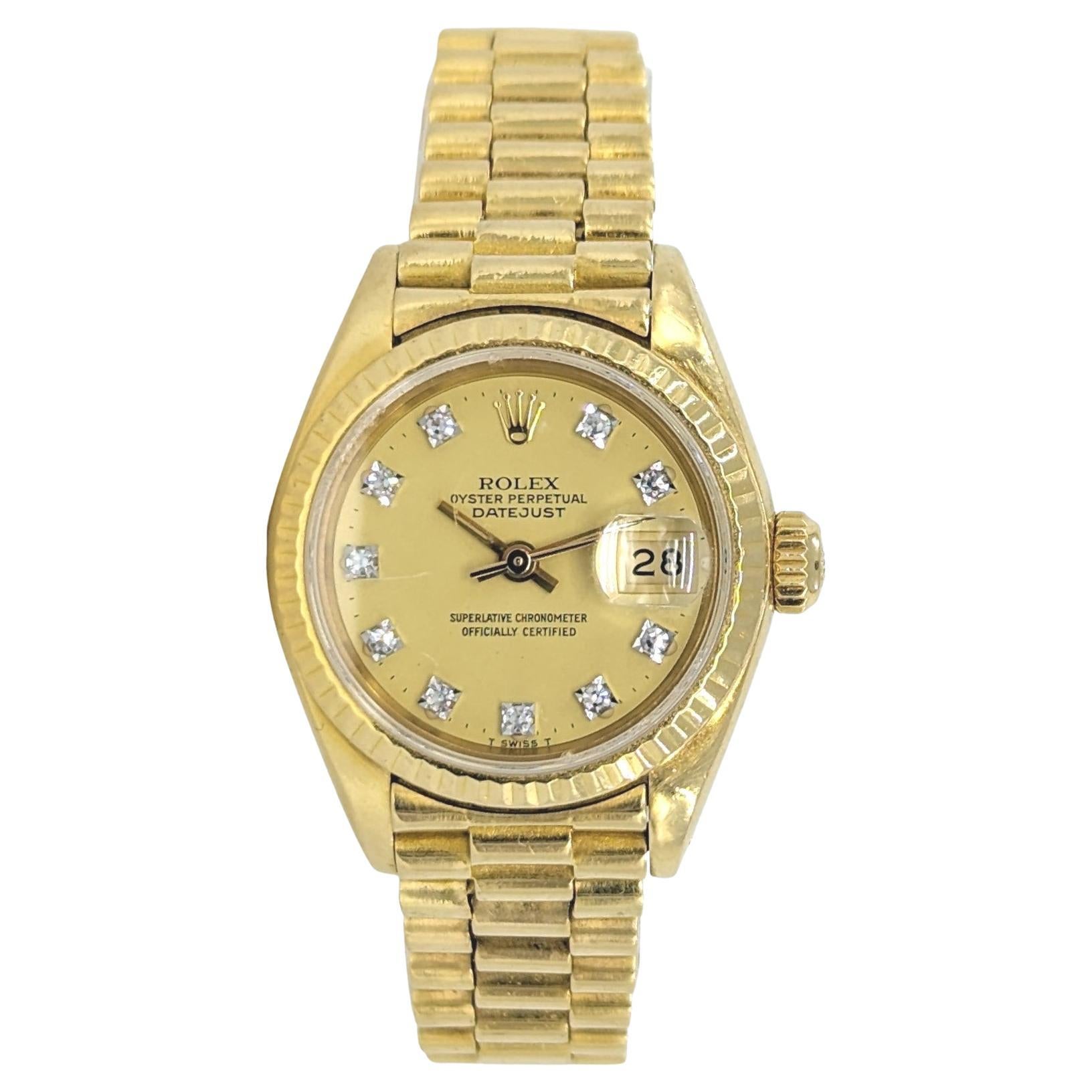 Montre-bracelet présidentielle Rolex 18 carats avec cadran en or massif et diamants, pour femmes, réf. 69178 en vente 4