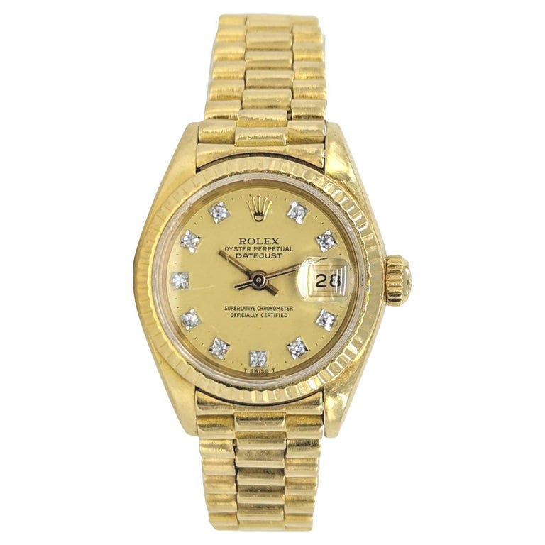 Montre-bracelet présidentielle Rolex 18 carats avec cadran en or massif et  diamants, pour femmes, réf. 69178 En vente sur 1stDibs
