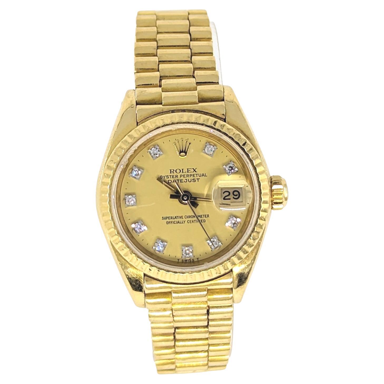 Damen Rolex 18k Presidential Armbanduhr aus massivem Gold mit Diamant-Zifferblatt Ref 69178 (Rundschliff) im Angebot