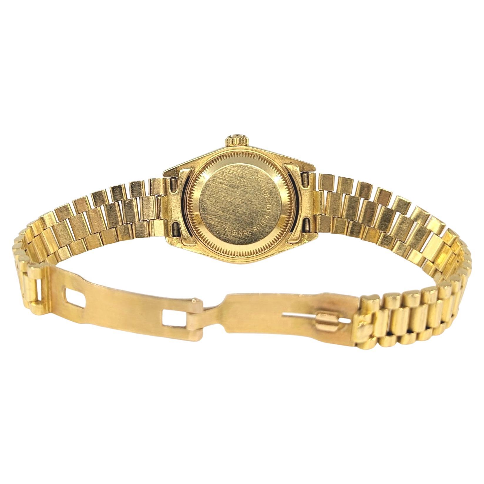 Montre-bracelet présidentielle Rolex 18 carats avec cadran en or massif et diamants, pour femmes, réf. 69178 en vente 1