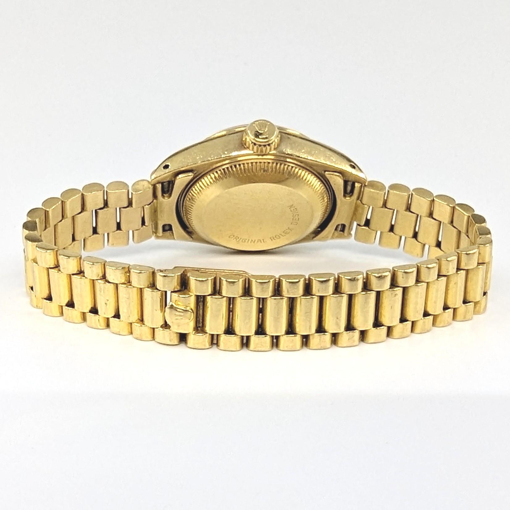Montre-bracelet présidentielle Rolex 18 carats avec cadran en or massif et diamants, pour femmes, réf. 69178 en vente 2
