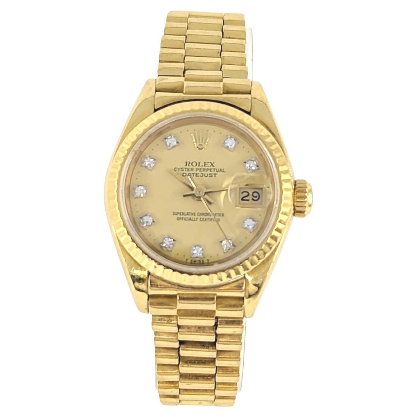 Ladies Rolex 18k Presidential Bracelet Watch Solid Gold Diamond Dial