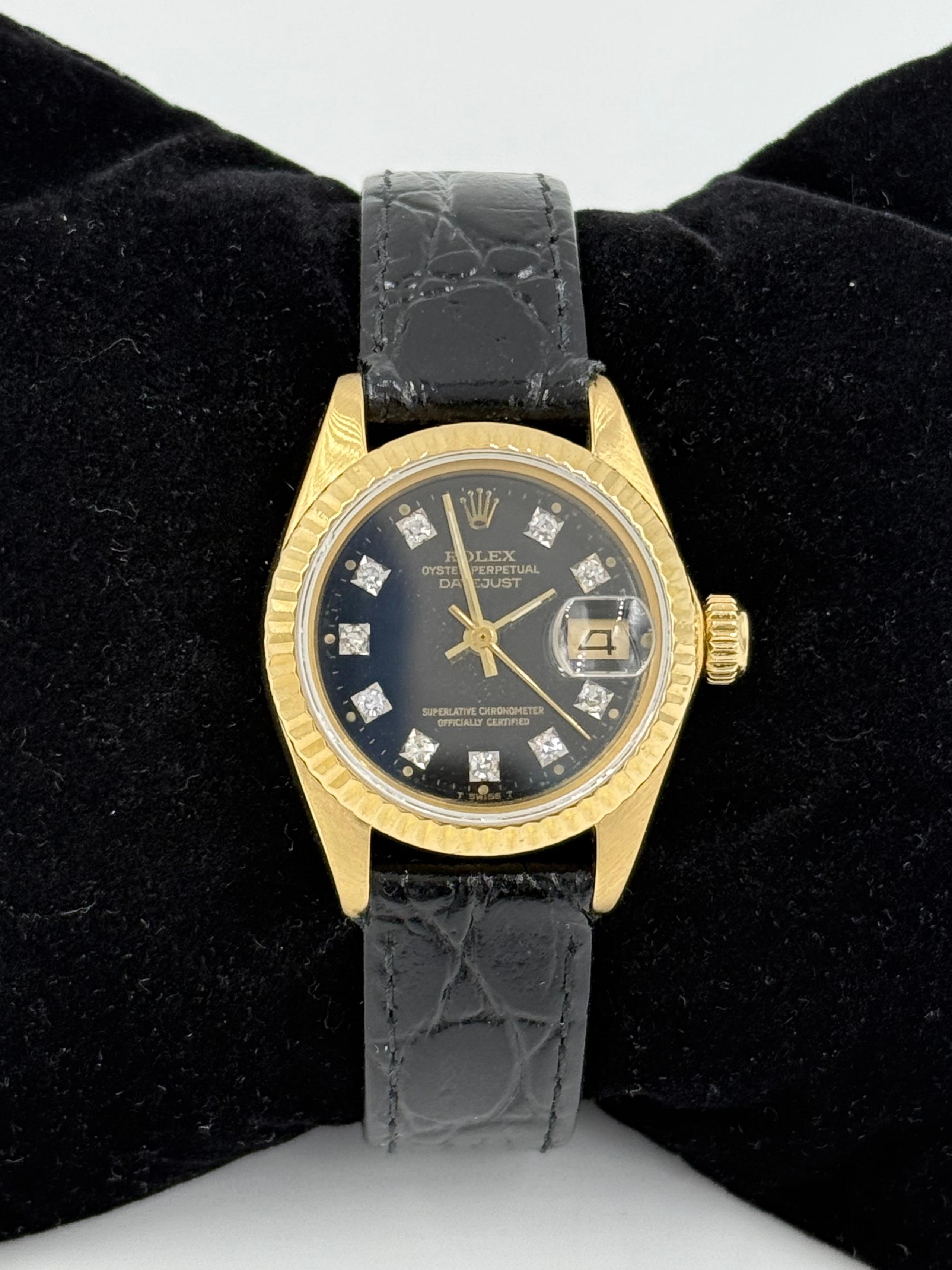 Damen Rolex 1981 Datejust 18k Gelbgold Armbanduhr mit Lederarmband im Angebot 7