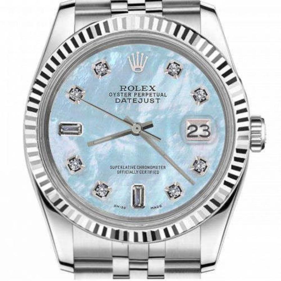 Ladies Rolex 26mm Datejust 69160 SS Baby Blue MOP Mother Of Pearl 8+2 Diamond Dial Boucle déployante