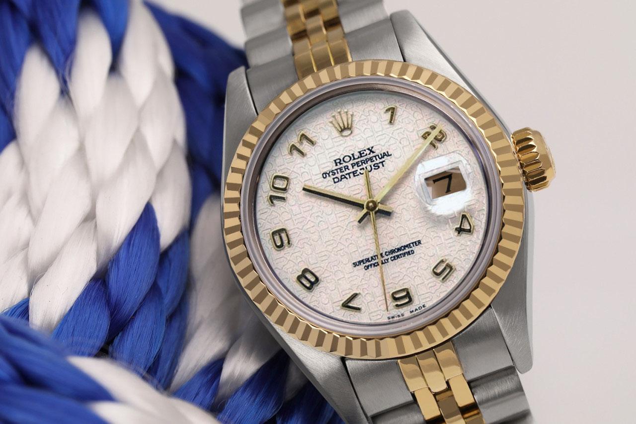 Round Cut Ladies Rolex Datejust Cream Dial Two Tone Watch For Sale